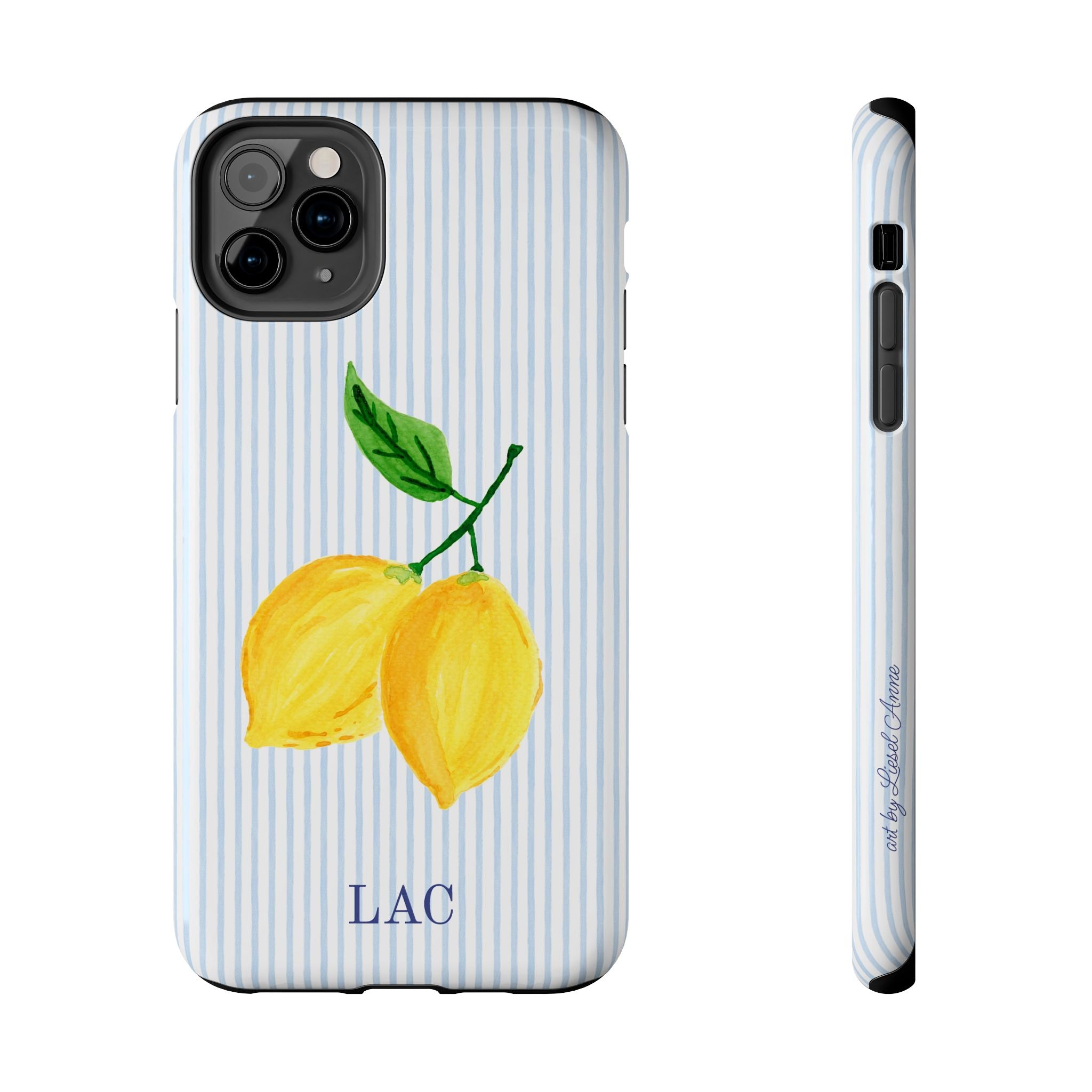 Lemon Stripe Monogrammed Tough Case [iPhone 14 - iPhone 11]