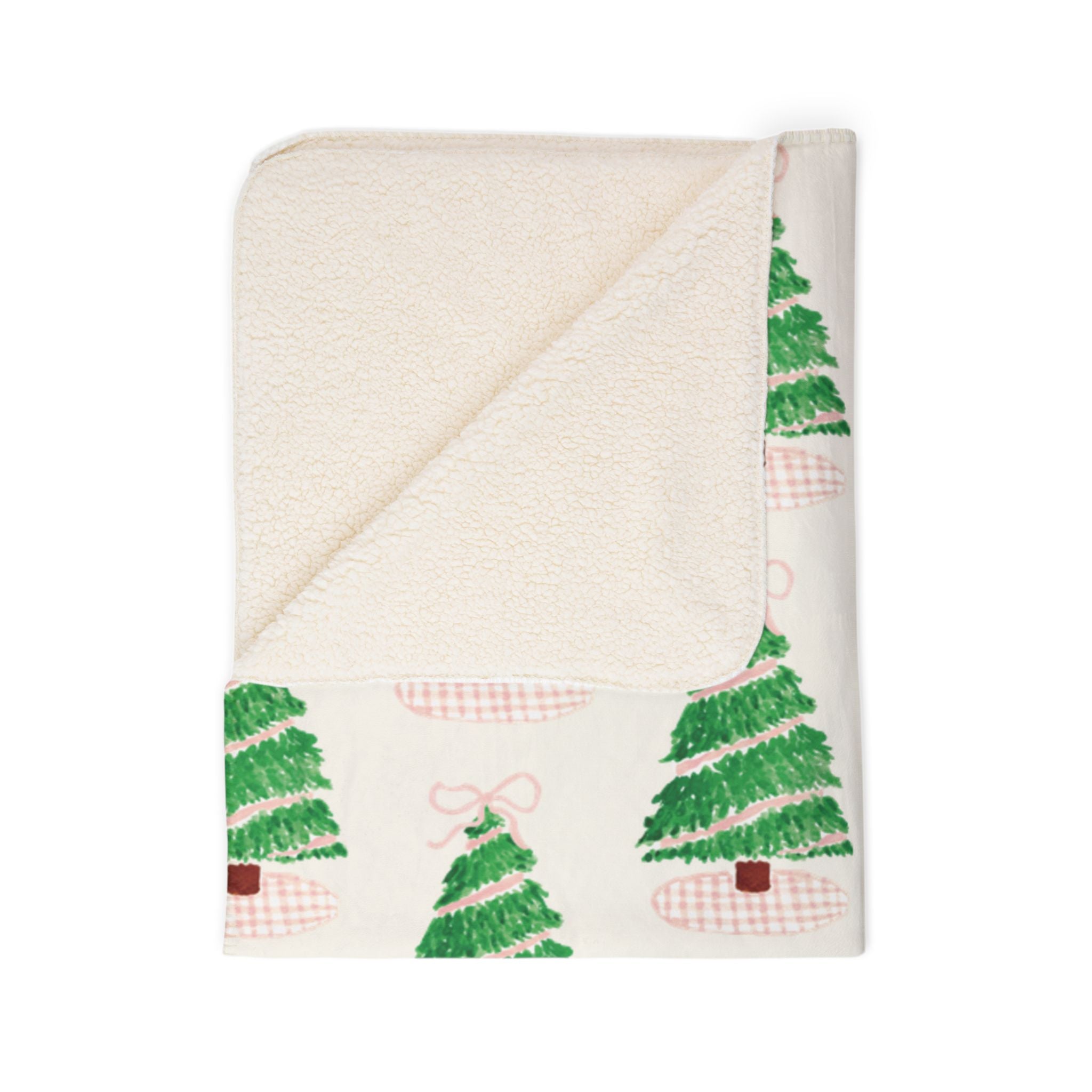 Christmas Fleece Sherpa Blanket [Pink Gingham Tree with Bow]