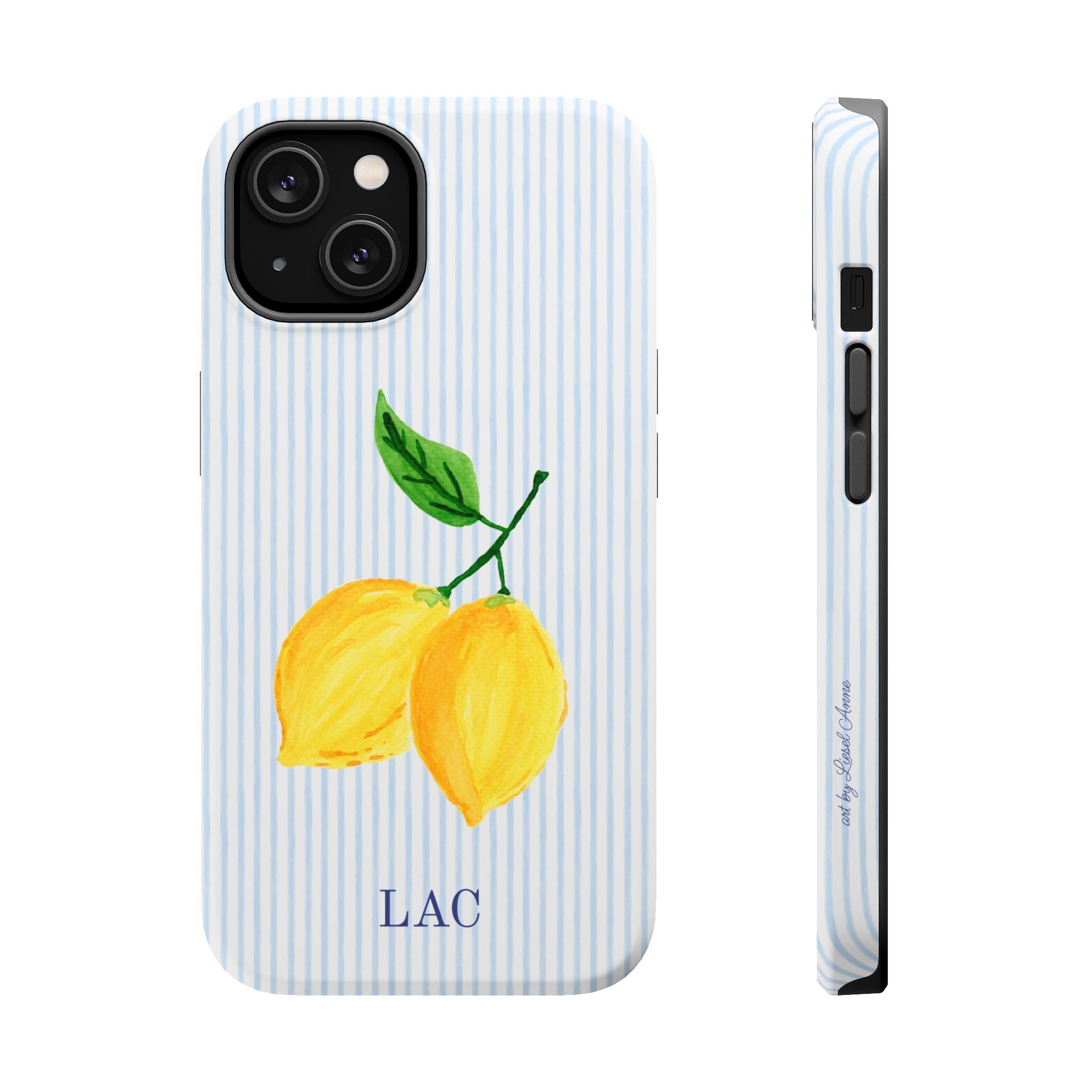 Lemon Stripe Monogrammed MagSafe Tough Case [iPhone 13-iPhone 16]