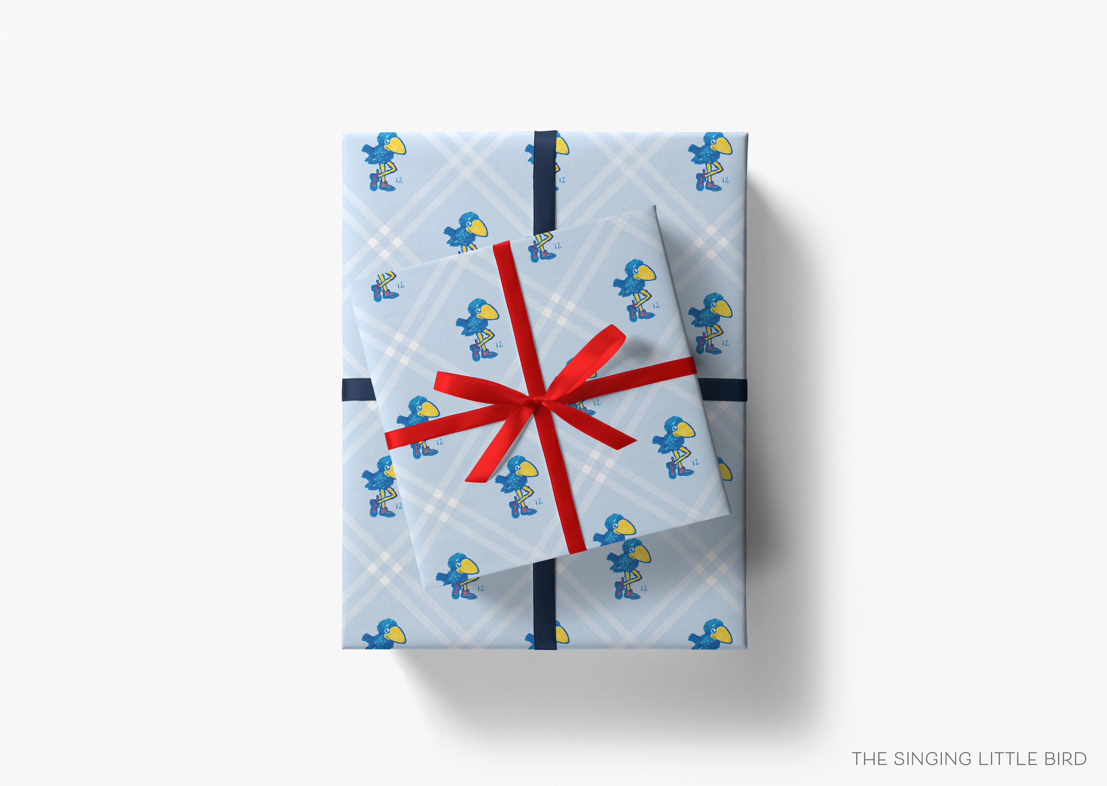 1912 Jayhawk Gift Wrap - Officially Licensed-This matte finish gift wrap features our hand-painted watercolor Kansas 1912 Jayhawks. It makes a perfect wrapping paper for any celebration present for a University of Kanas lover. -The Singing Little Bird