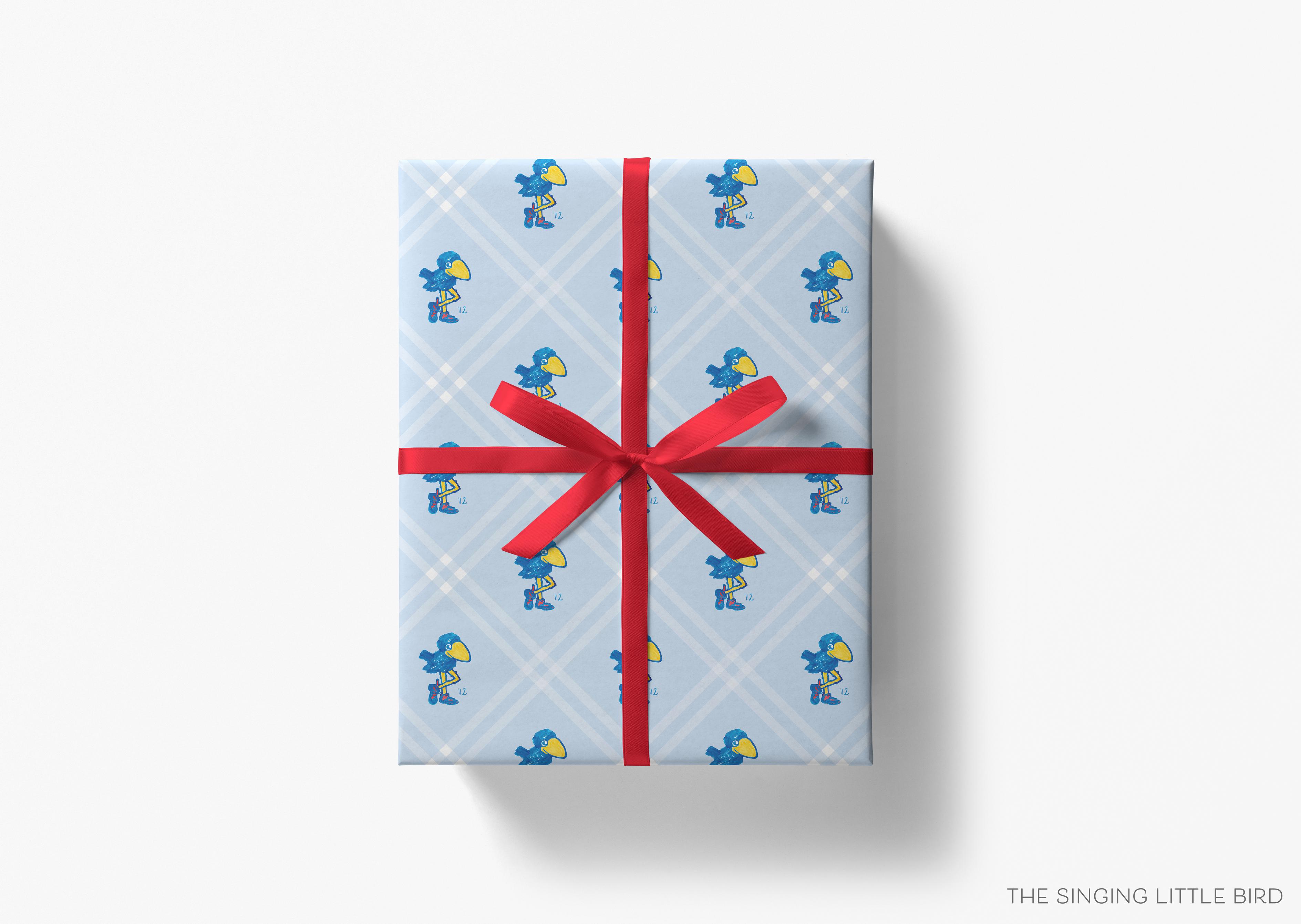 1912 Jayhawk Gift Wrap - Officially Licensed-This matte finish gift wrap features our hand-painted watercolor Kansas 1912 Jayhawks. It makes a perfect wrapping paper for any celebration present for a University of Kanas lover. -The Singing Little Bird