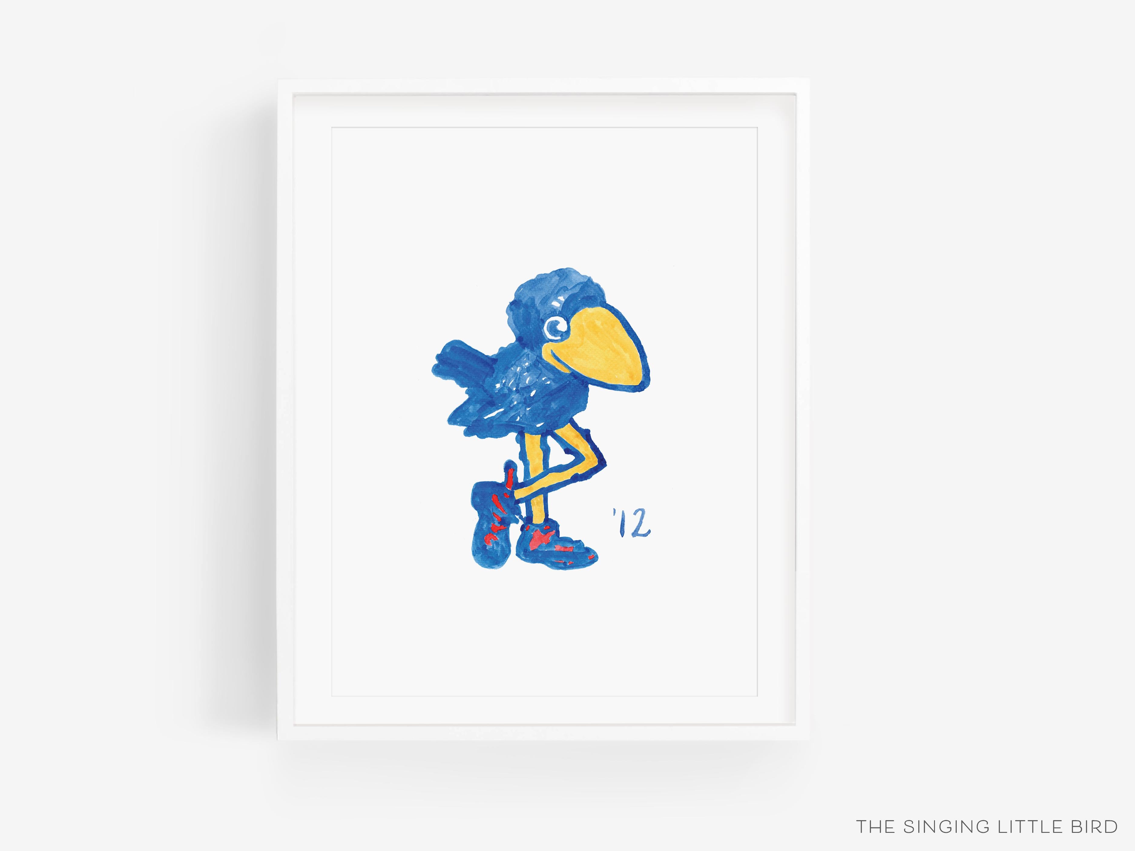 1912 Kansas Jayhawk Art Print [Officially Licensed Product]-This watercolor art print features our hand-painted Kansas Jayhawk, printed in the USA on 120lb high quality art paper. This makes a great gift or wall decor for the University of Kansas lover in your life.-The Singing Little Bird