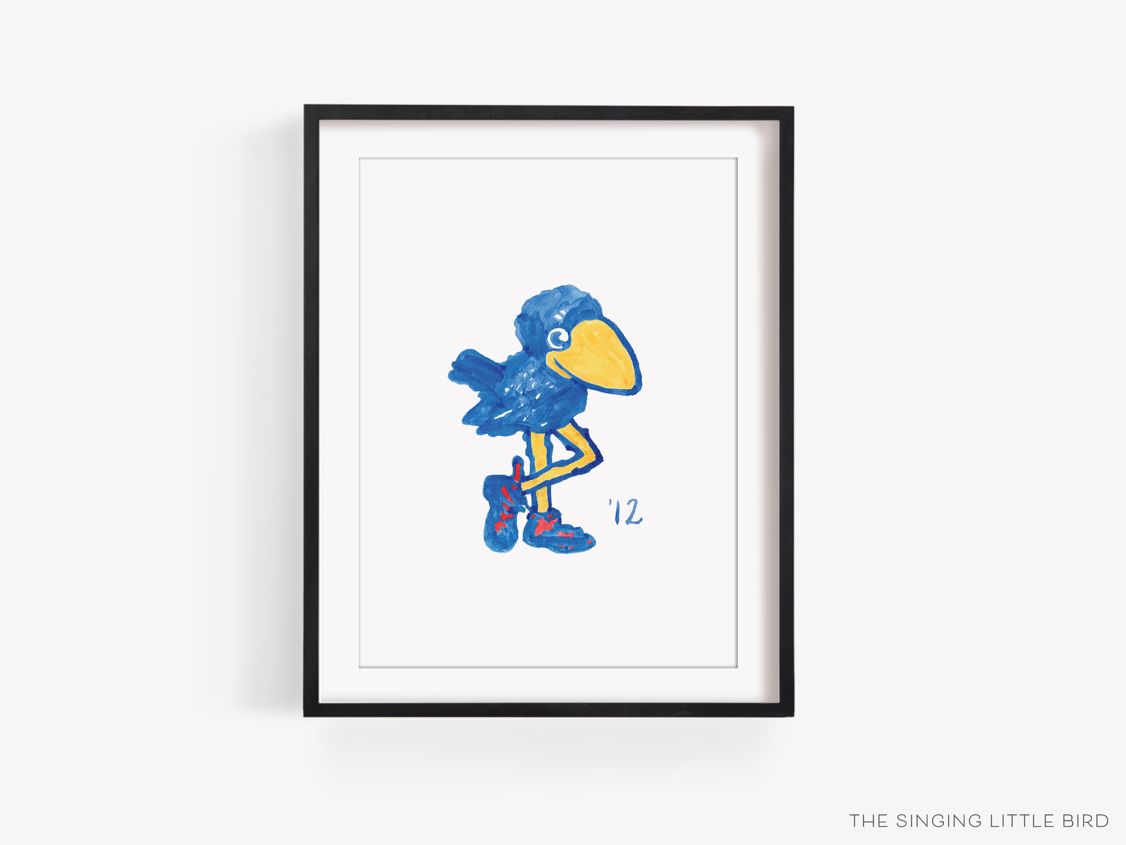 1912 Kansas Jayhawk Art Print [Officially Licensed Product]-This watercolor art print features our hand-painted Kansas Jayhawk, printed in the USA on 120lb high quality art paper. This makes a great gift or wall decor for the University of Kansas lover in your life.-The Singing Little Bird