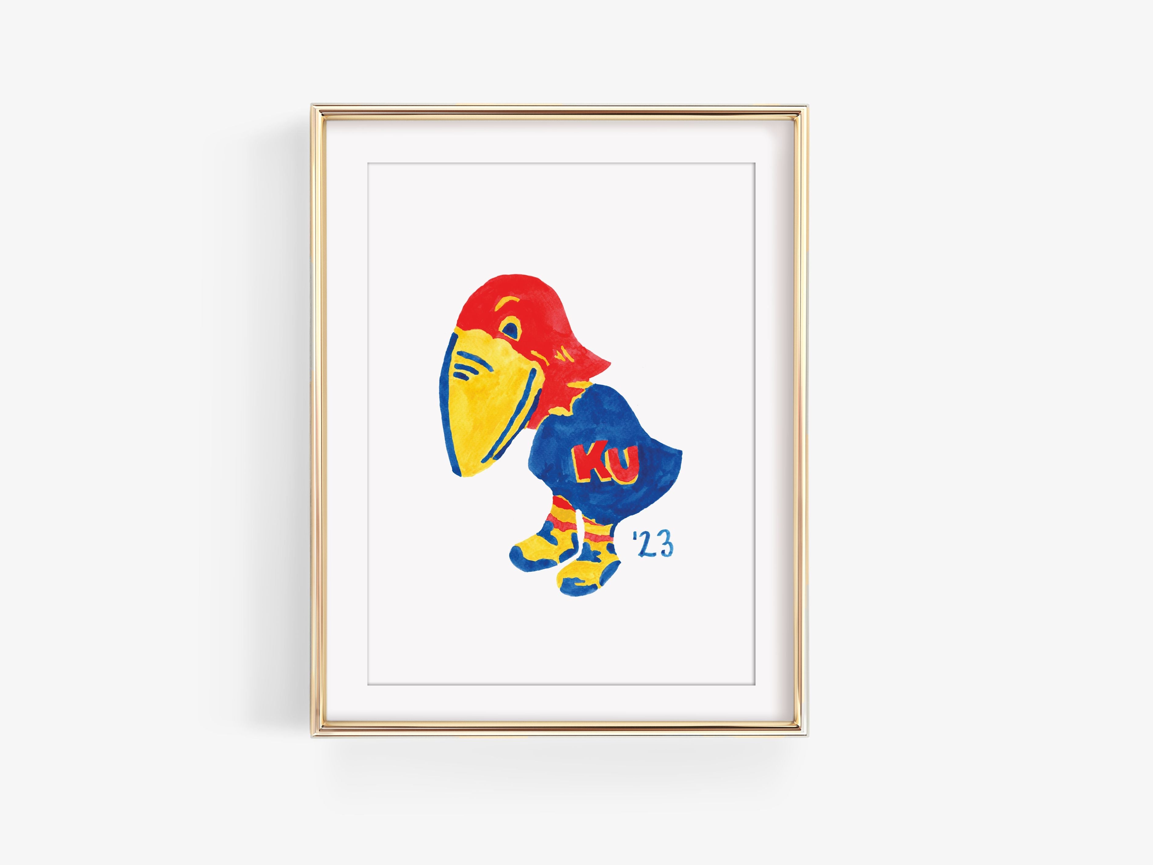 1923 Kansas Jayhawk Art Print [Officially Licensed Product]-This watercolor art print features our hand-painted 1923 Kansas Jayhawk, printed in the USA on 120lb high quality art paper. This makes a great gift or wall decor for the University of Kansas lover in your life.-The Singing Little Bird