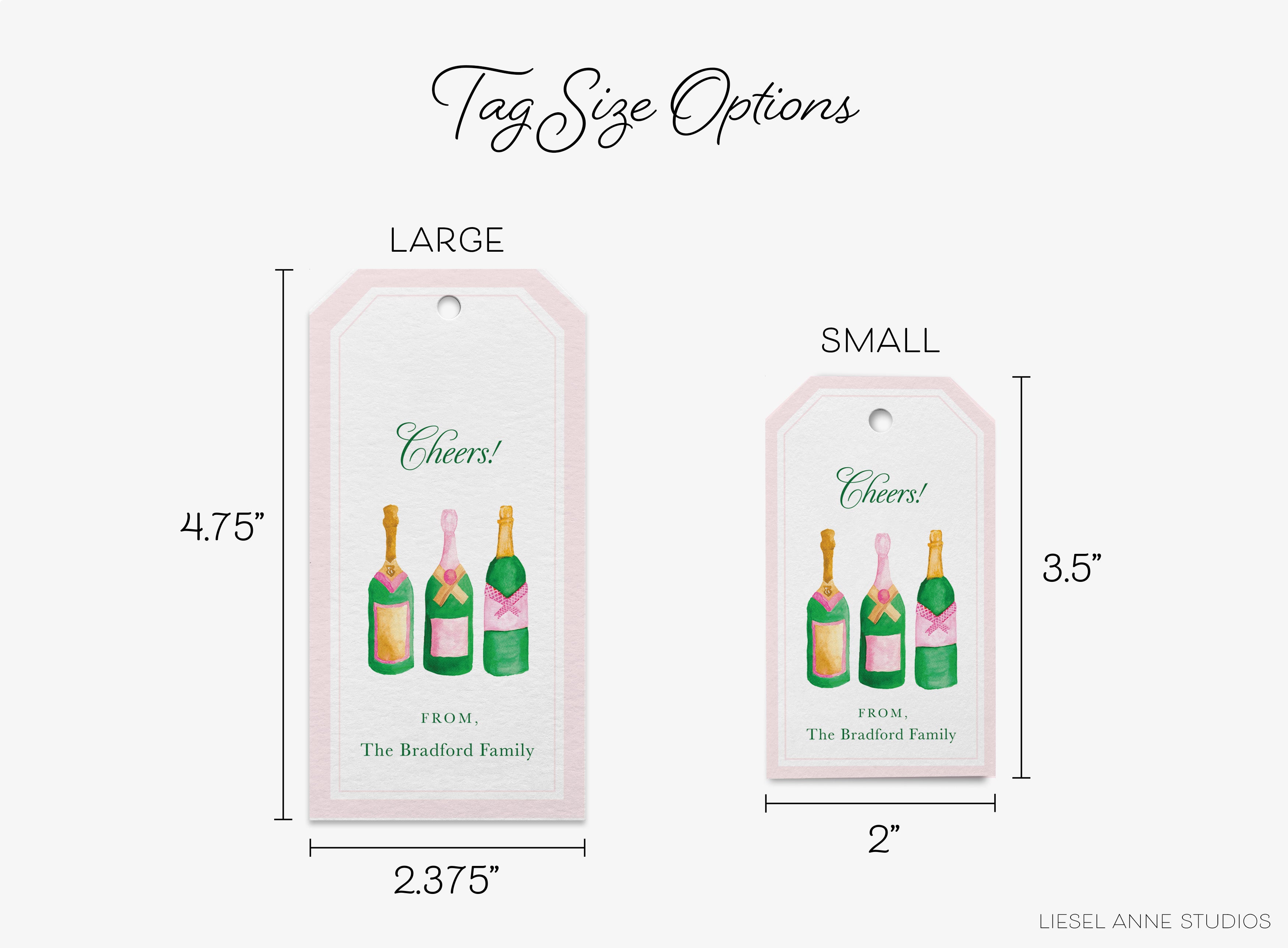 a tag with two bottles of champagne on it