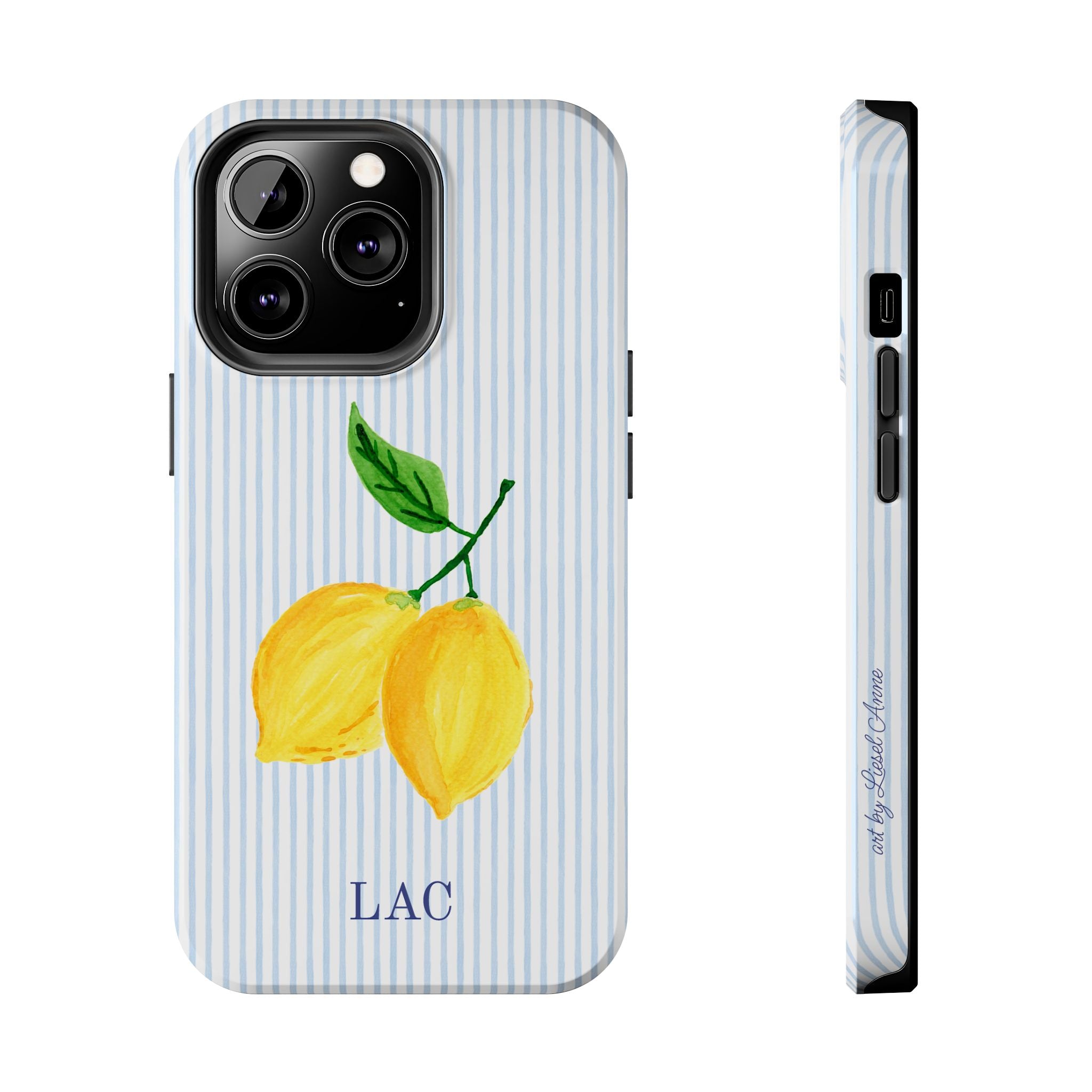 Lemon Stripe Monogrammed Tough Case [iPhone 14 - iPhone 11]