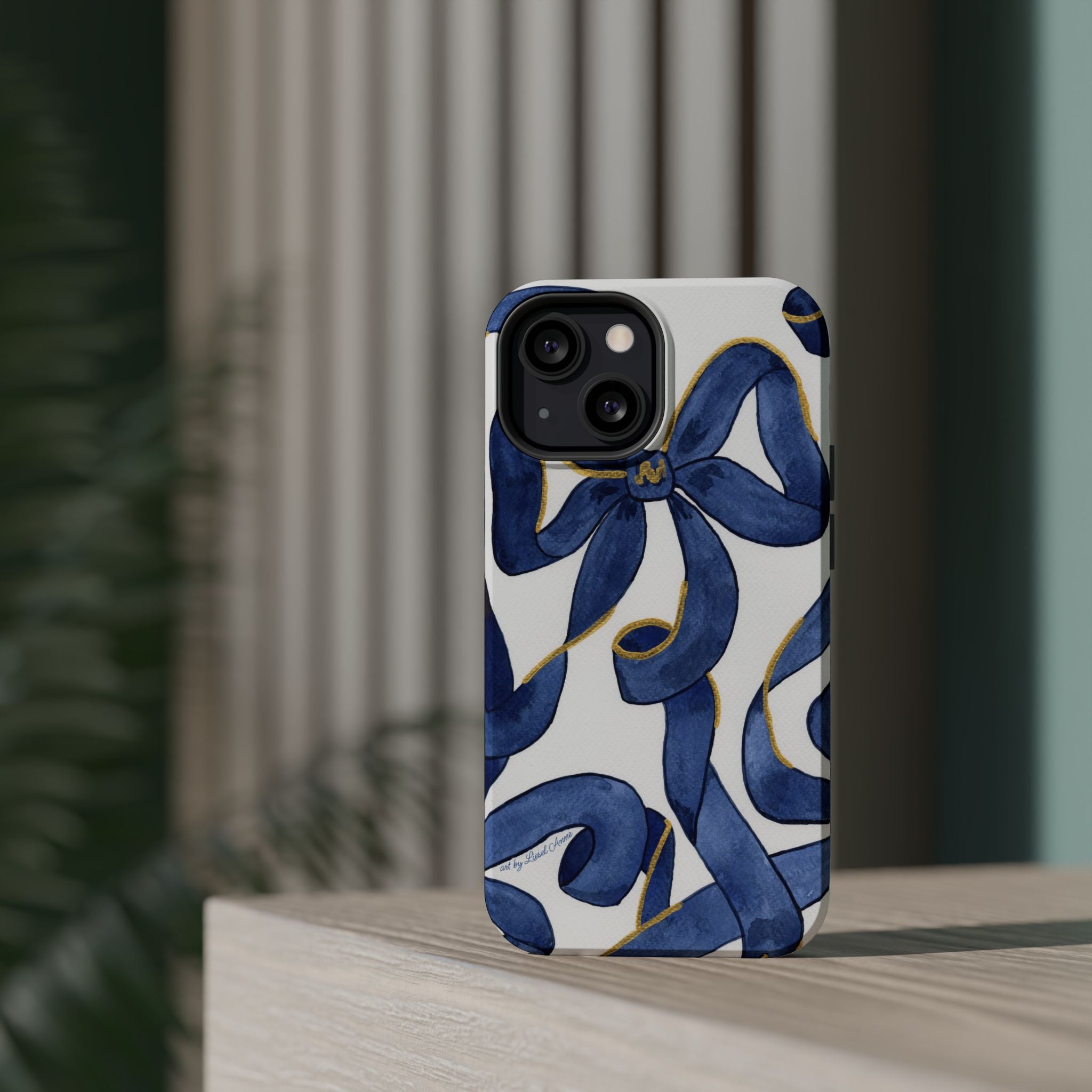 Navy Blue & White Bows MagSafe Tough Case [iPhone 13 - iPhone 16]