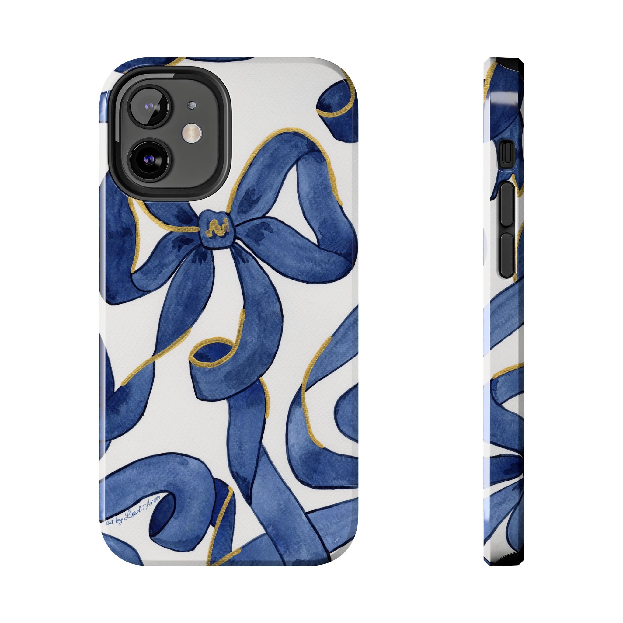 Navy Blue & White Bows Tough Case [iPhone 14 - iPhone 11]