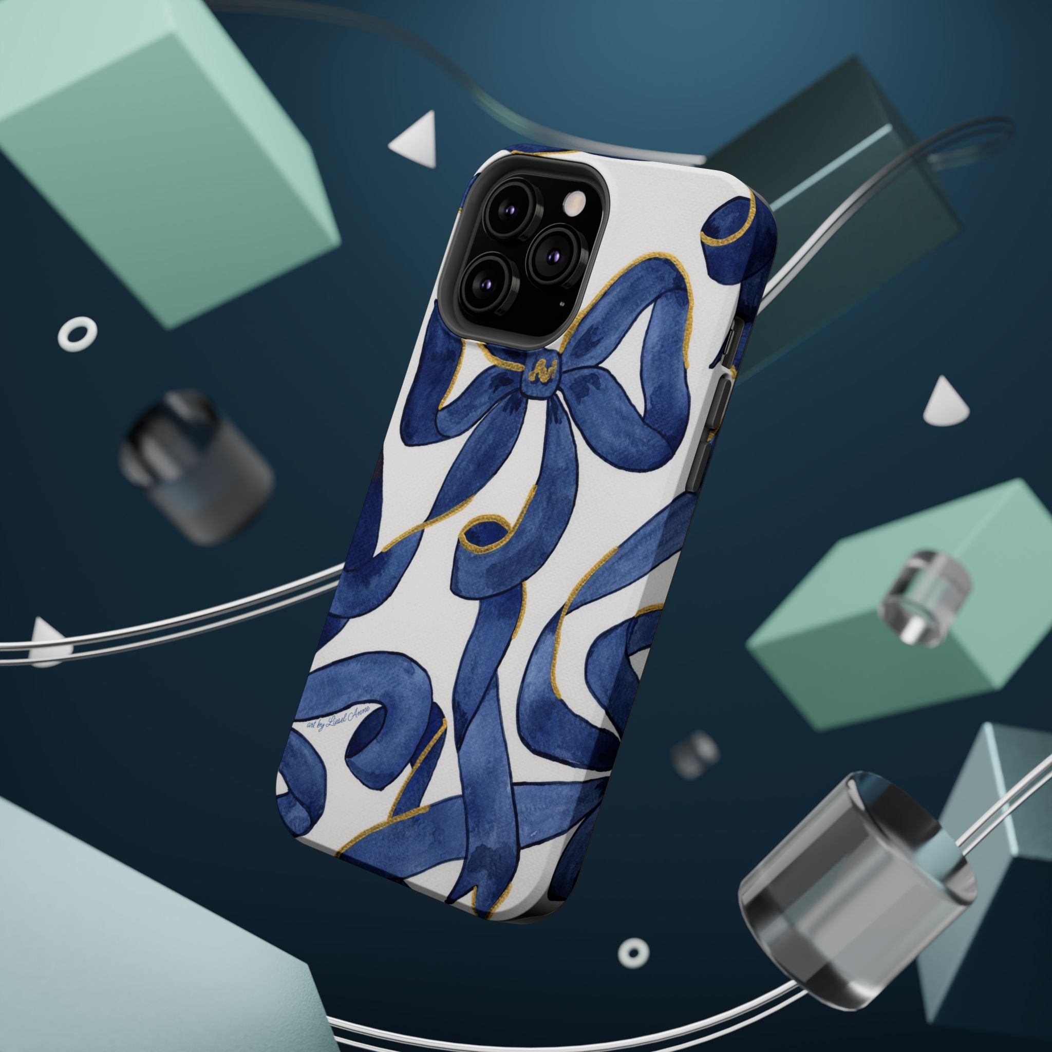 Navy Blue & White Bows MagSafe Tough Case [iPhone 13 - iPhone 16]