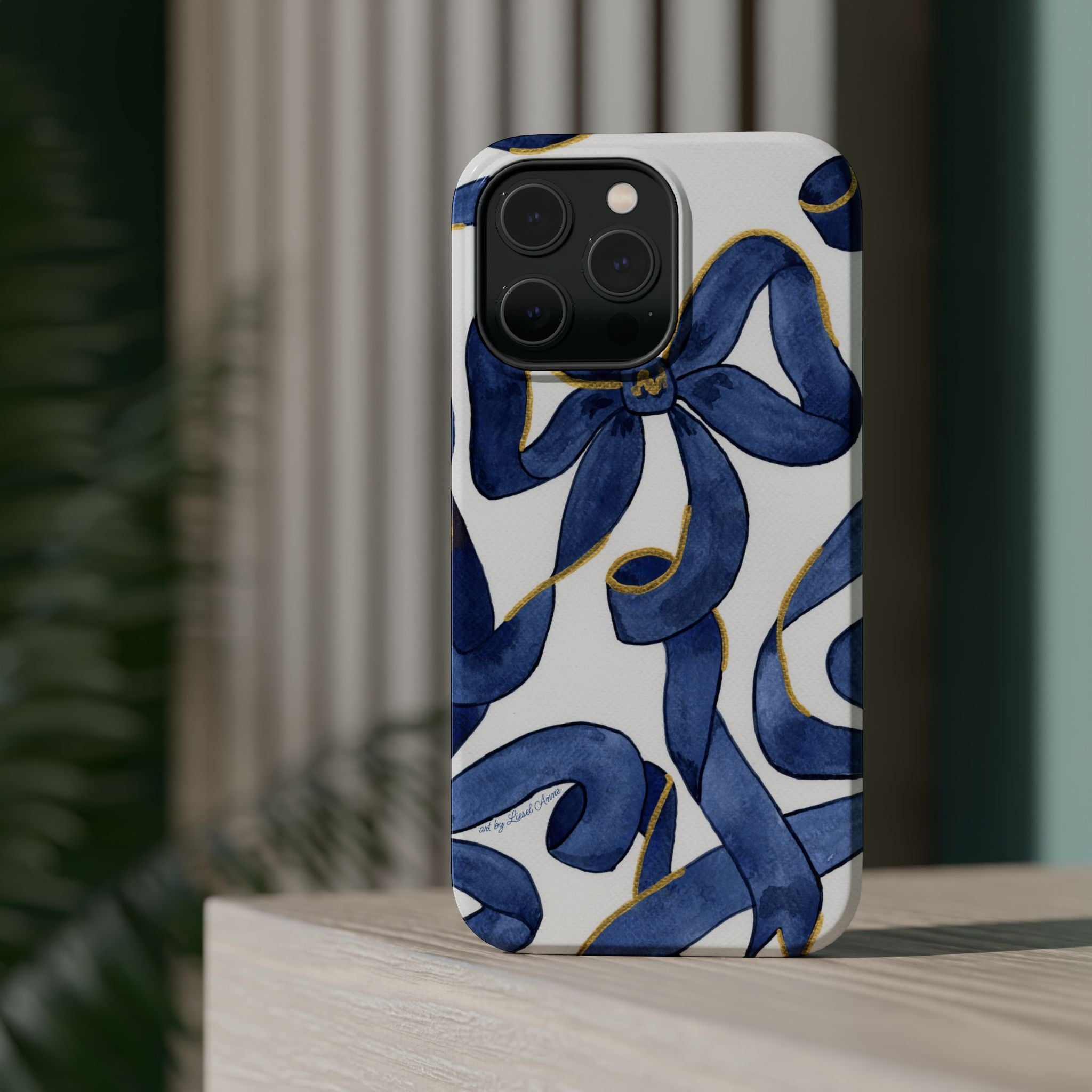 Navy Blue & White Bows MagSafe Tough Case [iPhone 13 - iPhone 16]