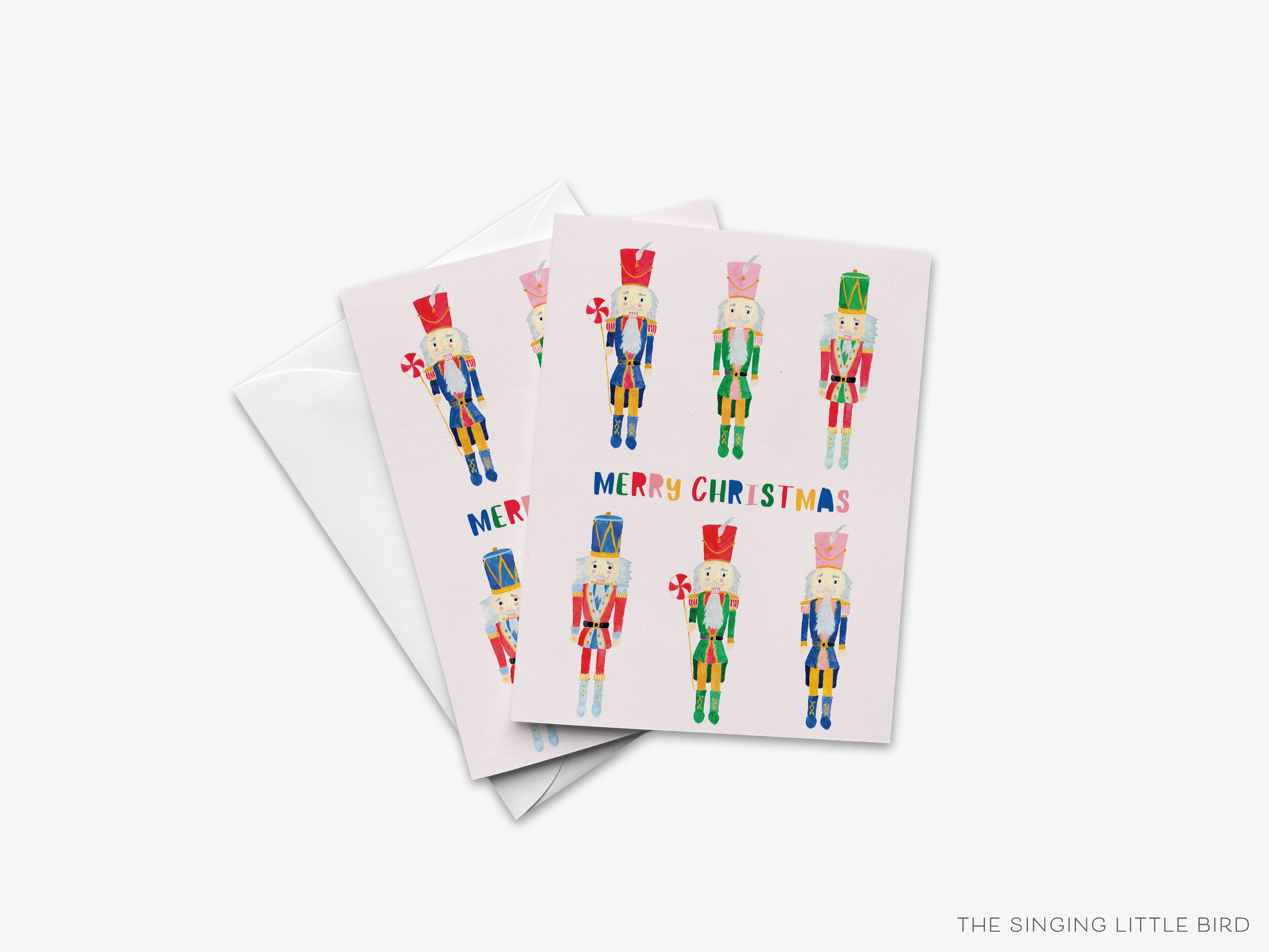 A set of greeting cards featuring colorful nutcracker characters.