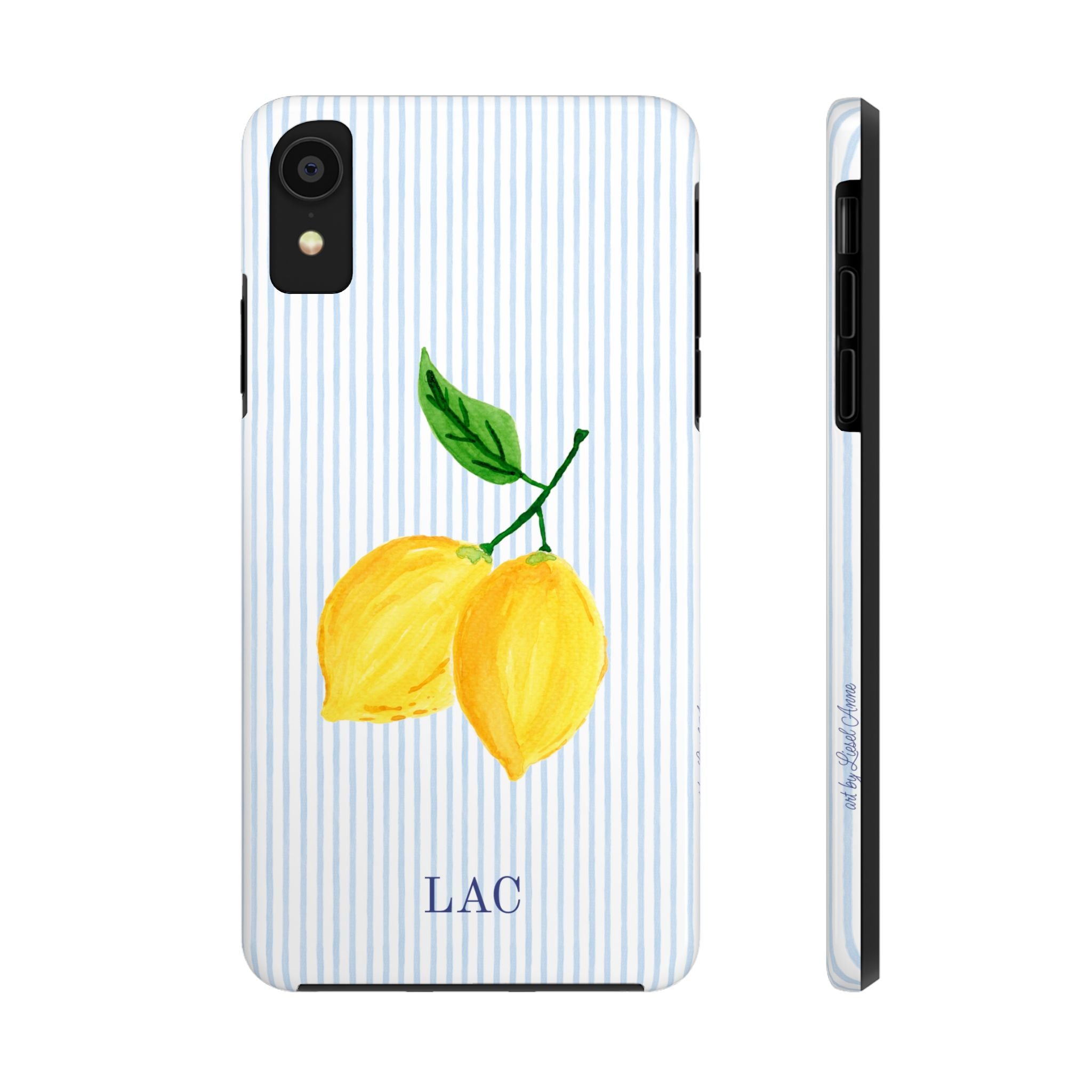 Lemon Stripe Monogrammed Tough Case [iPhone 14 - iPhone 11]