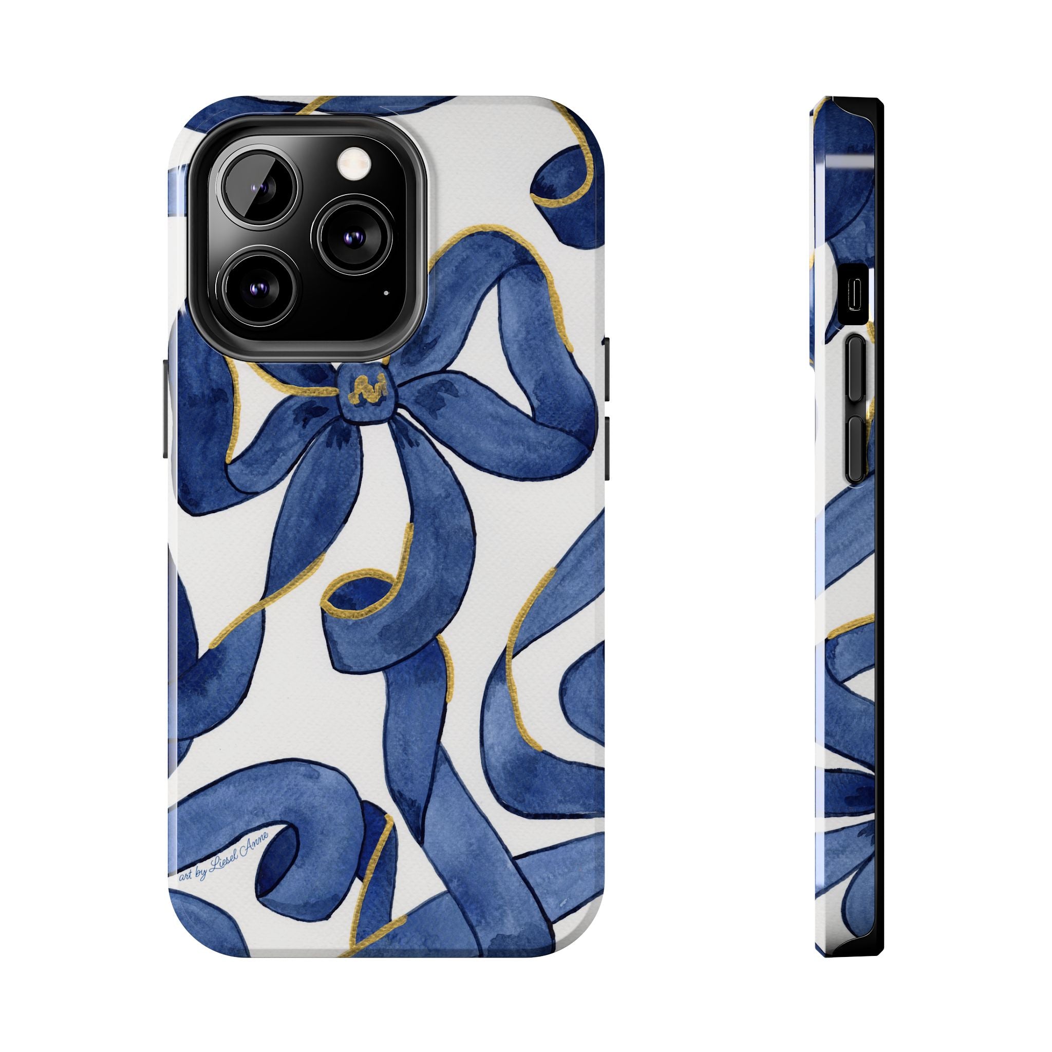 Navy Blue & White Bows Tough Case [iPhone 14 - iPhone 11]