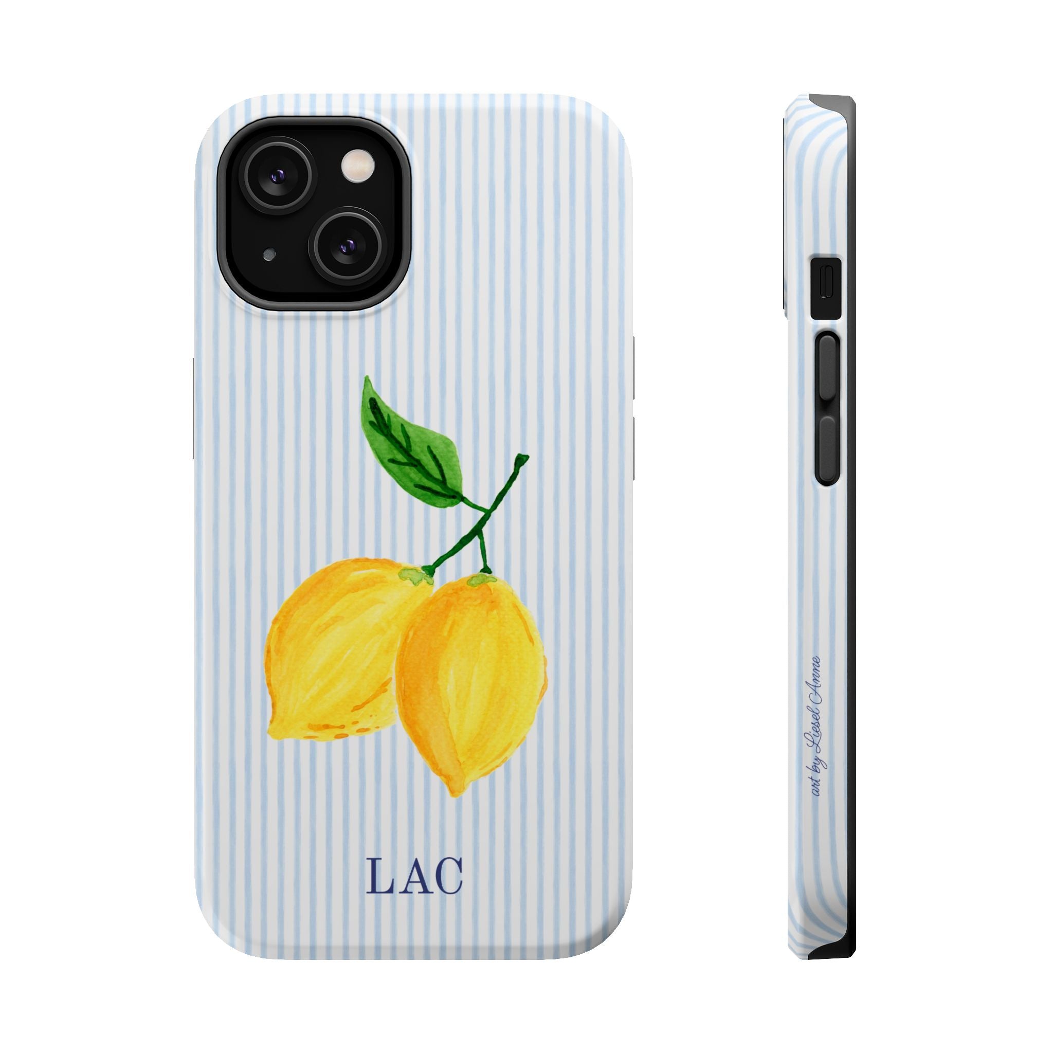 Lemon Stripe Monogrammed MagSafe Tough Case [iPhone 13-iPhone 16]