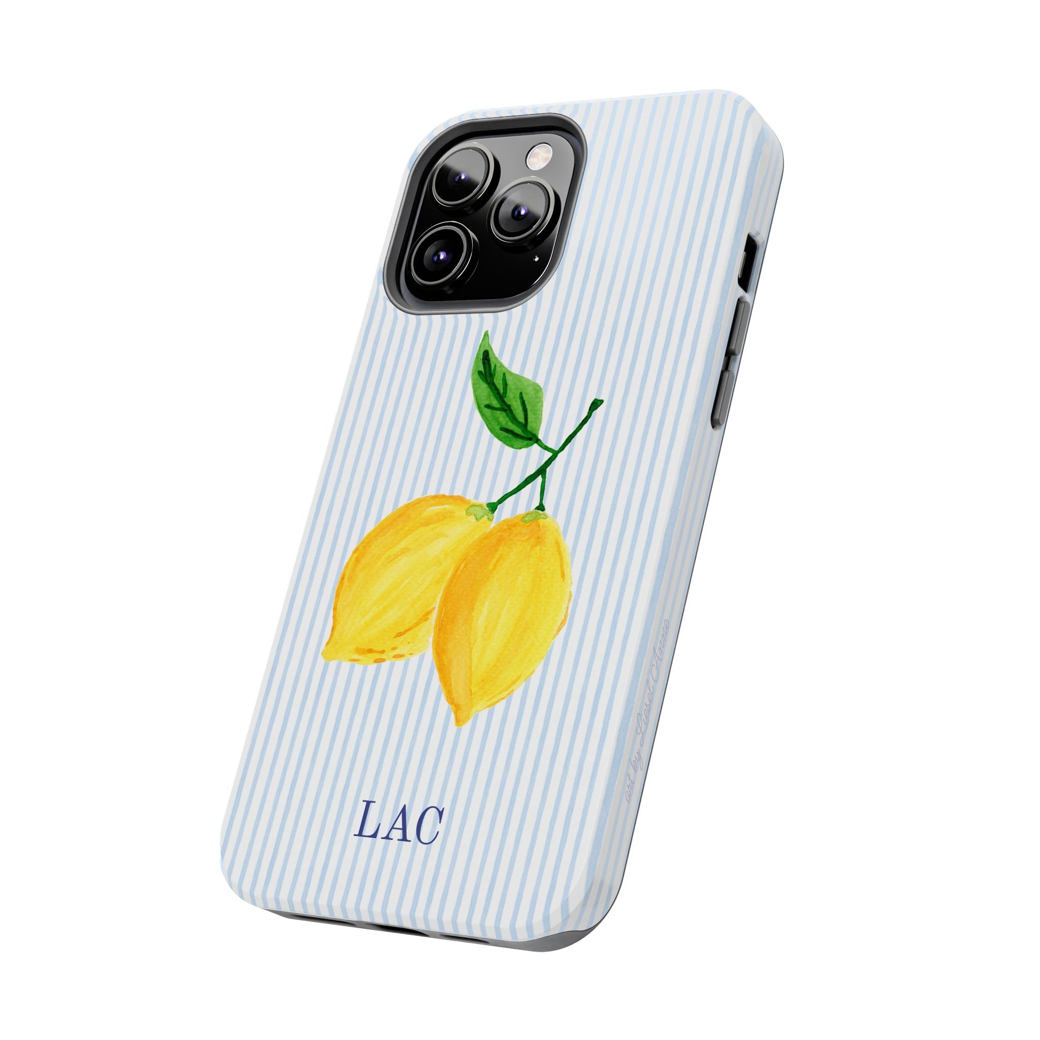 Lemon Stripe Monogrammed Tough Case [iPhone 14 - iPhone 11]