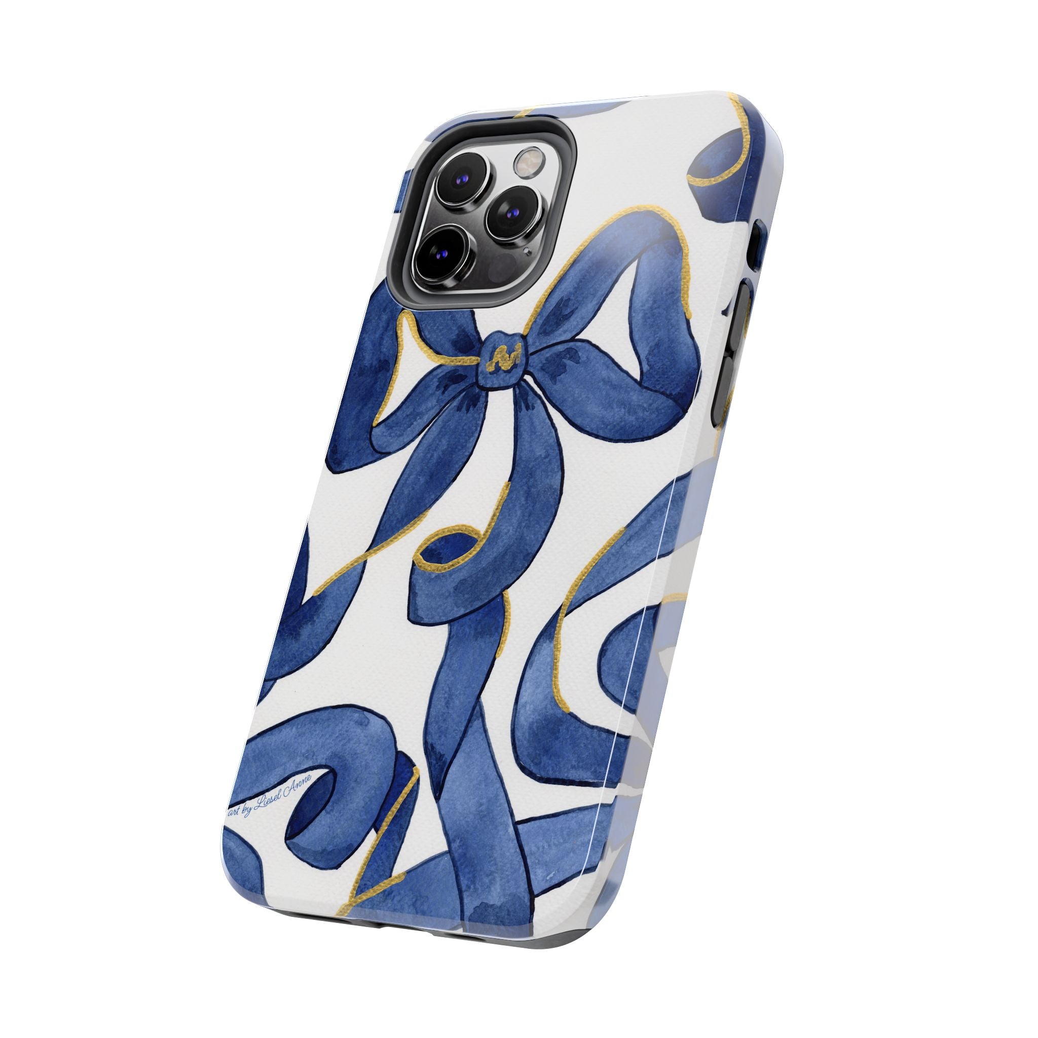 Navy Blue & White Bows Tough Case [iPhone 14 - iPhone 11]
