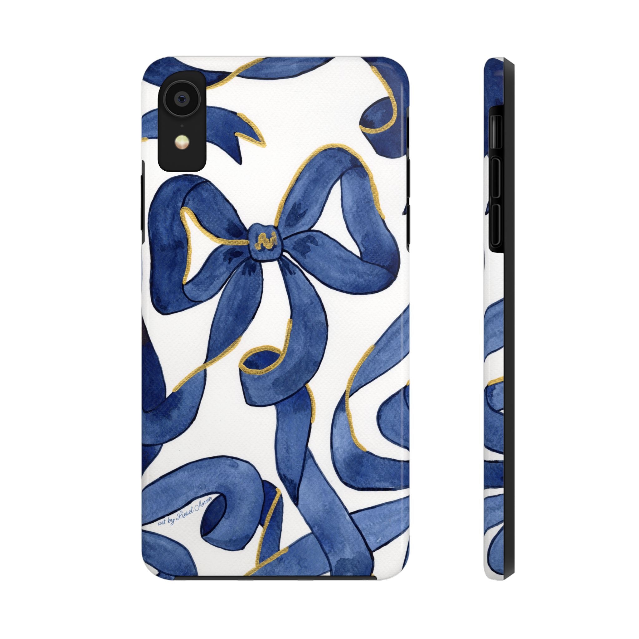 Navy Blue & White Bows Tough Case [iPhone 14 - iPhone 11]