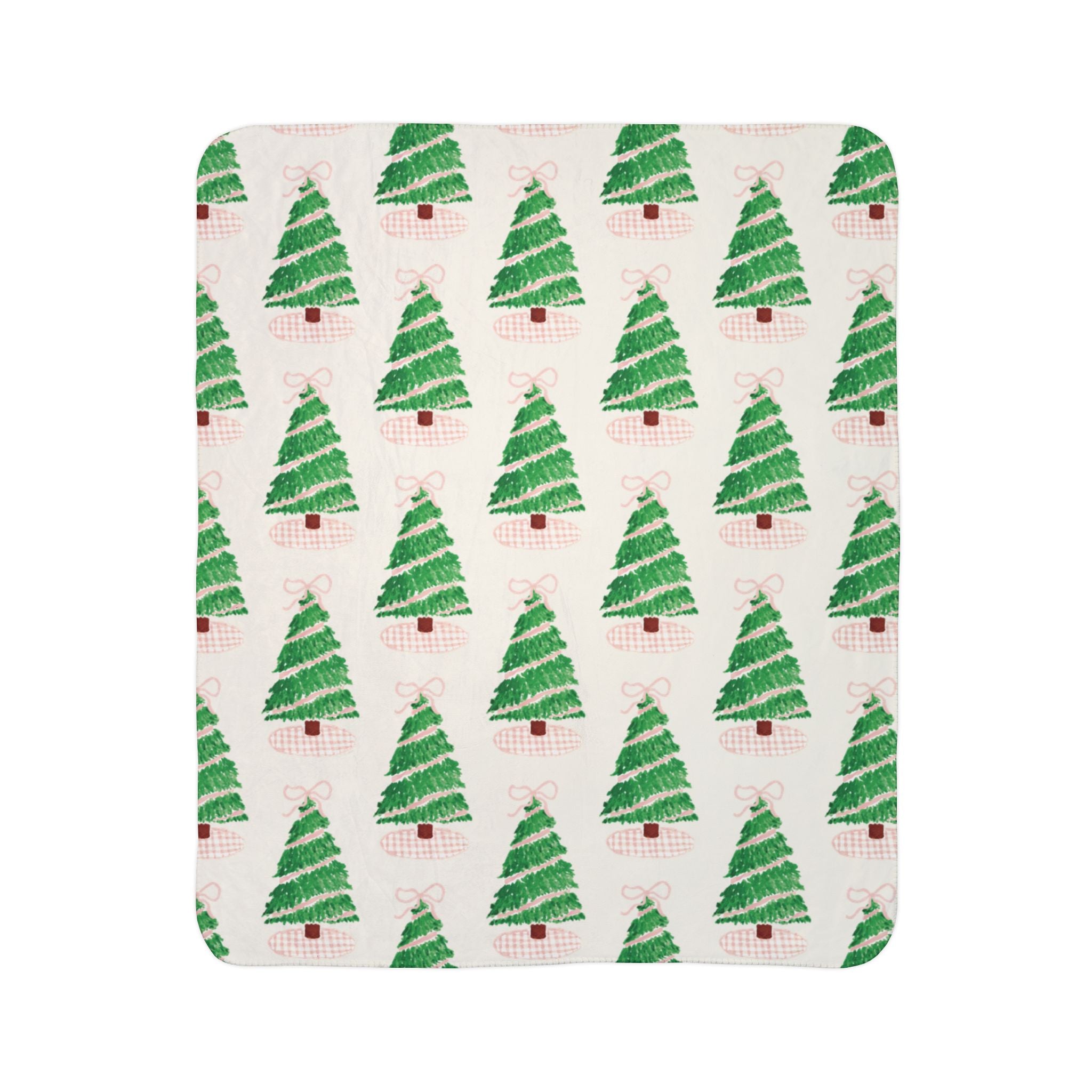 Christmas Fleece Sherpa Blanket [Pink Gingham Tree with Bow]