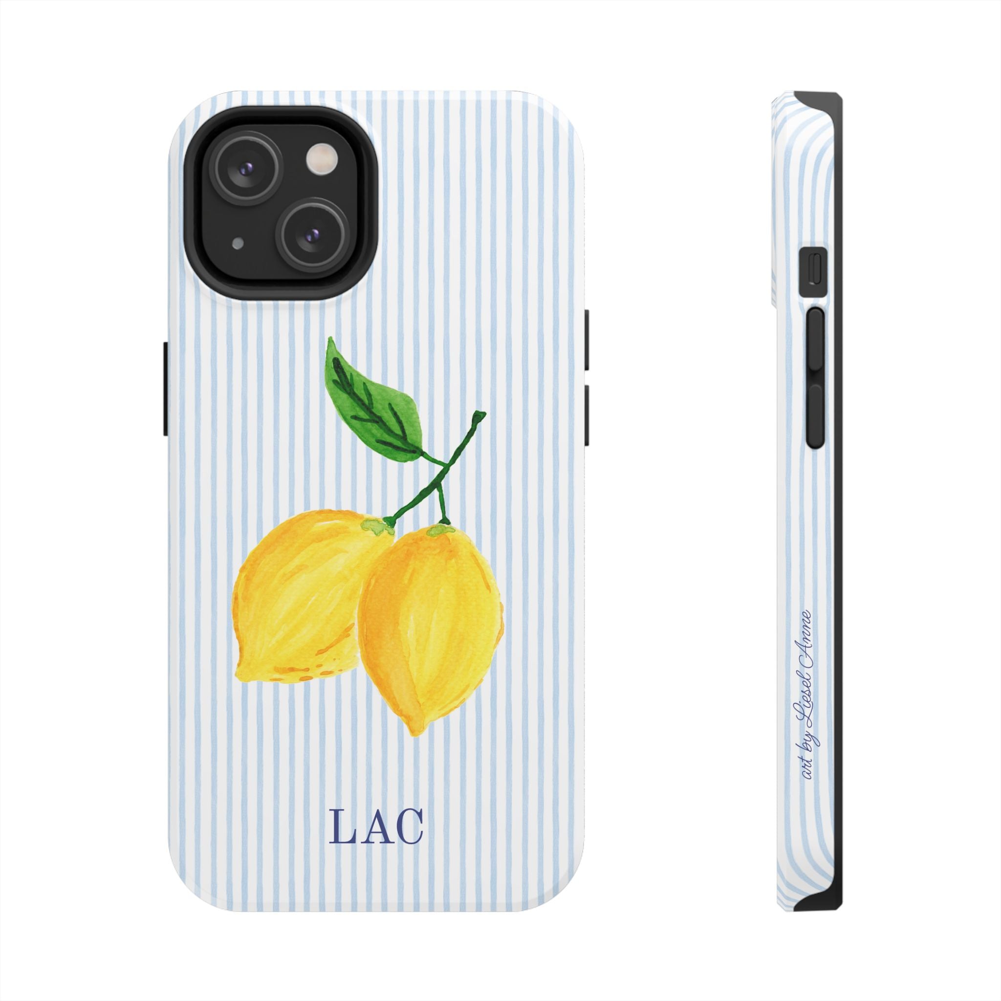 Lemon Stripe Monogrammed Tough Case [iPhone 14 - iPhone 11]