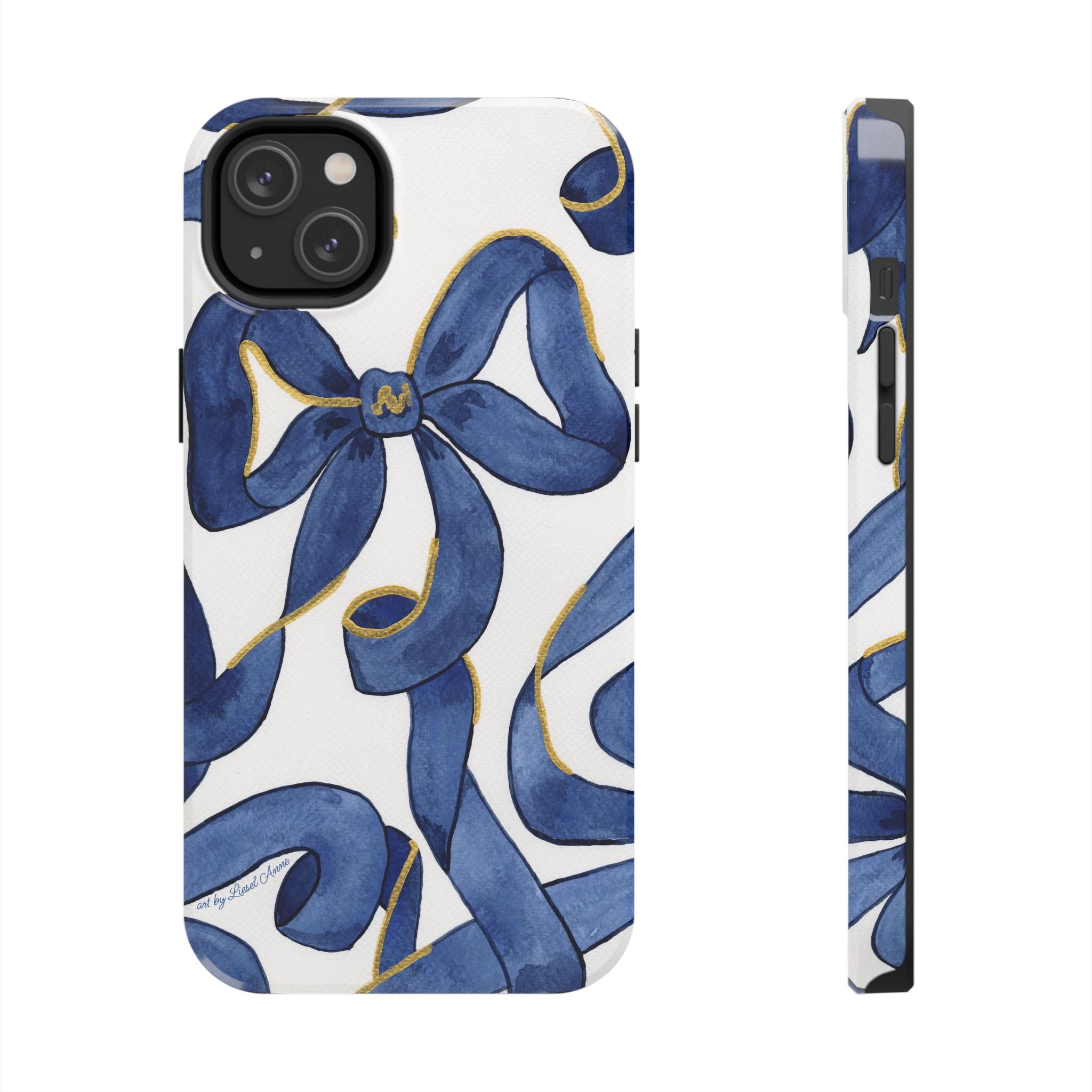 Navy Blue & White Bows Tough Case [iPhone 14 - iPhone 11]