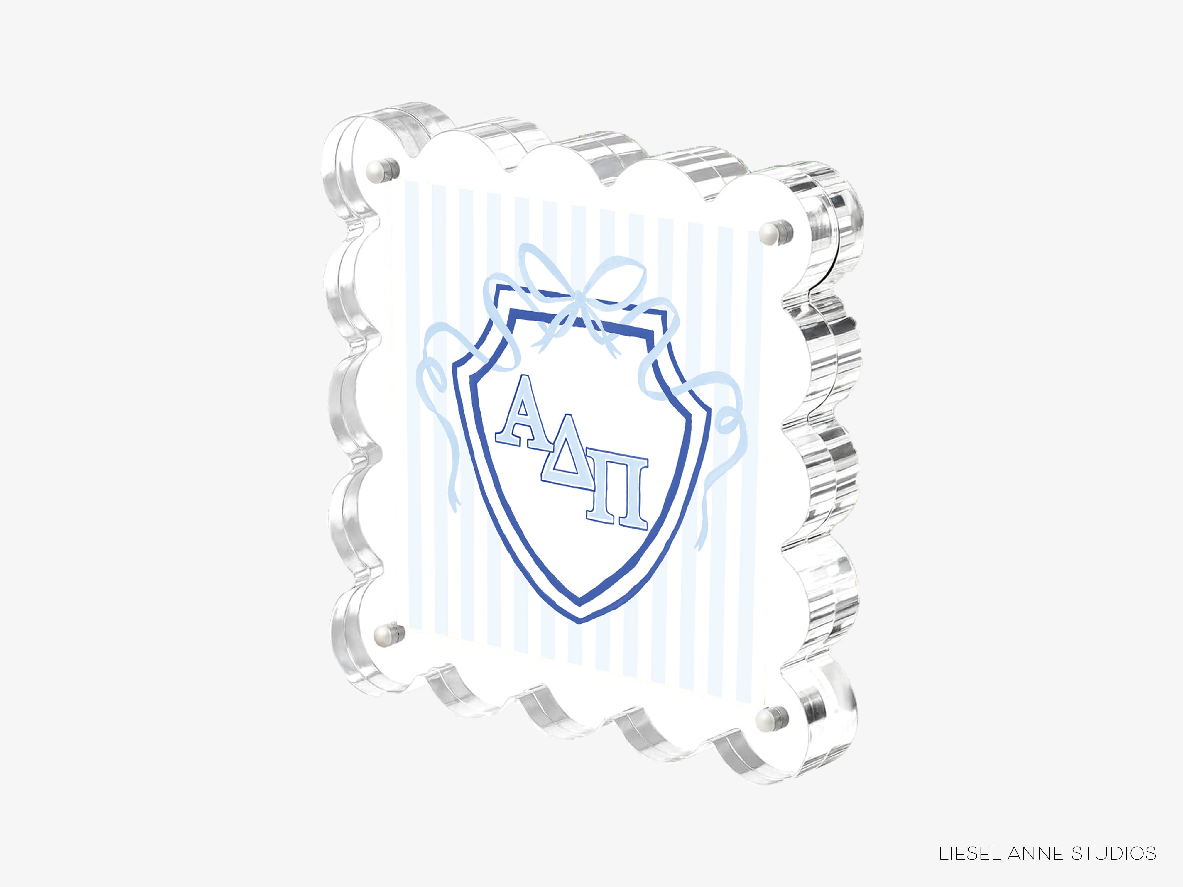 A 3D rendering of a shield-shaped object with a blue and white design, featuring the letters 'Αίδι' prominently displayed.