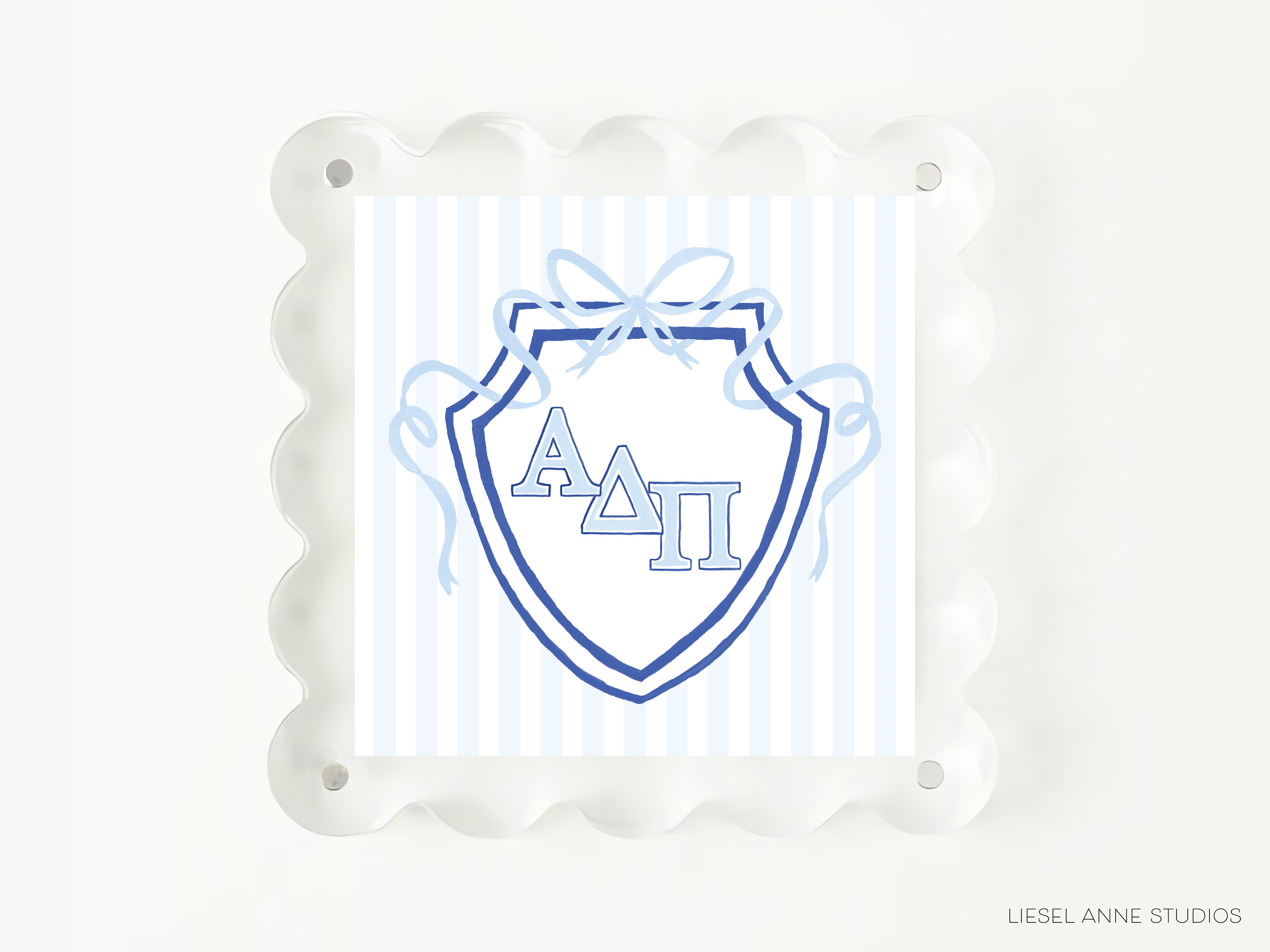 A shield-shaped logo with the letters 'ΔΕΛΙ' (Delta Phi Sorority) displayed prominently in the center.
