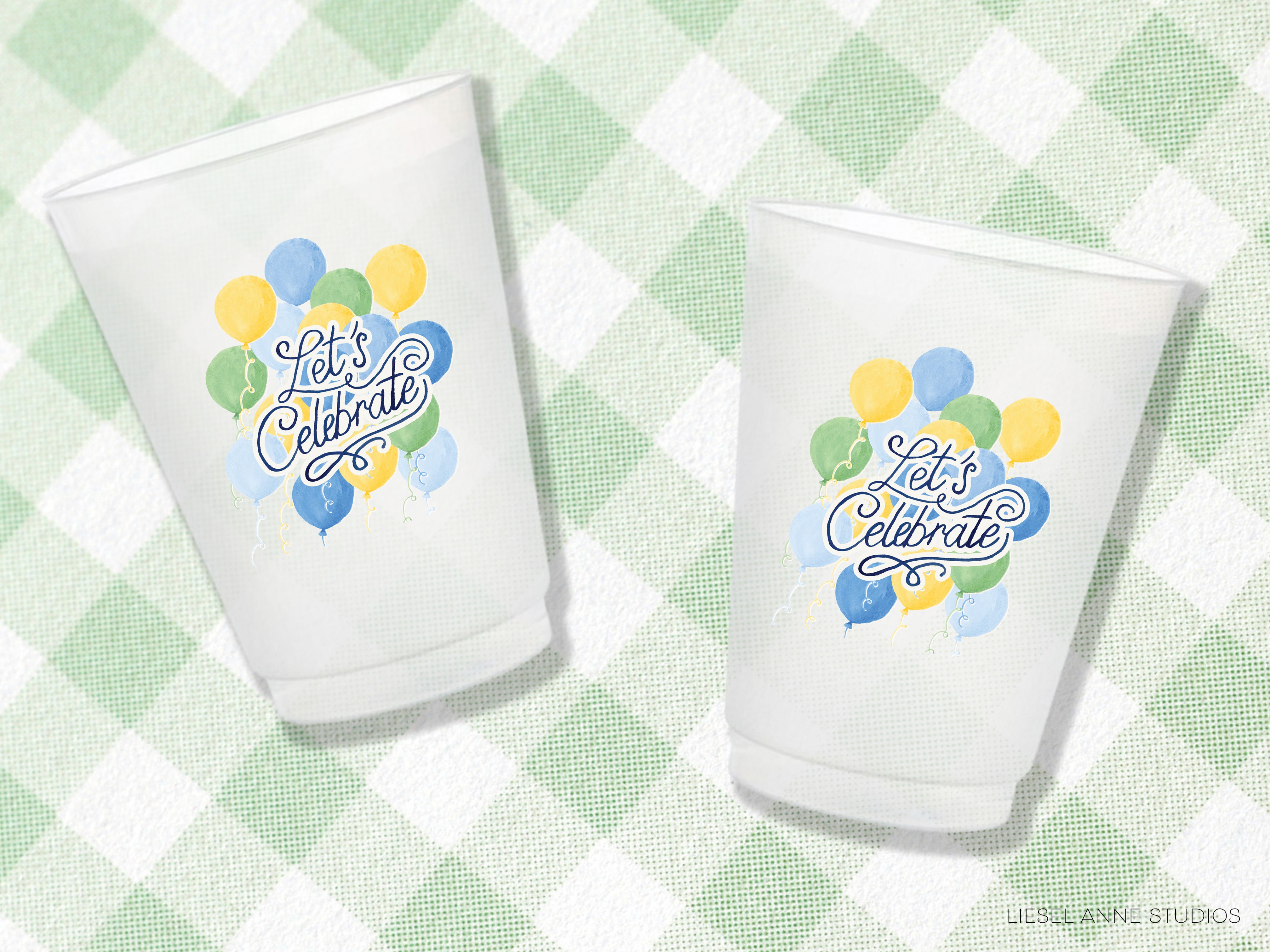 a couple of cups sitting on top of a table