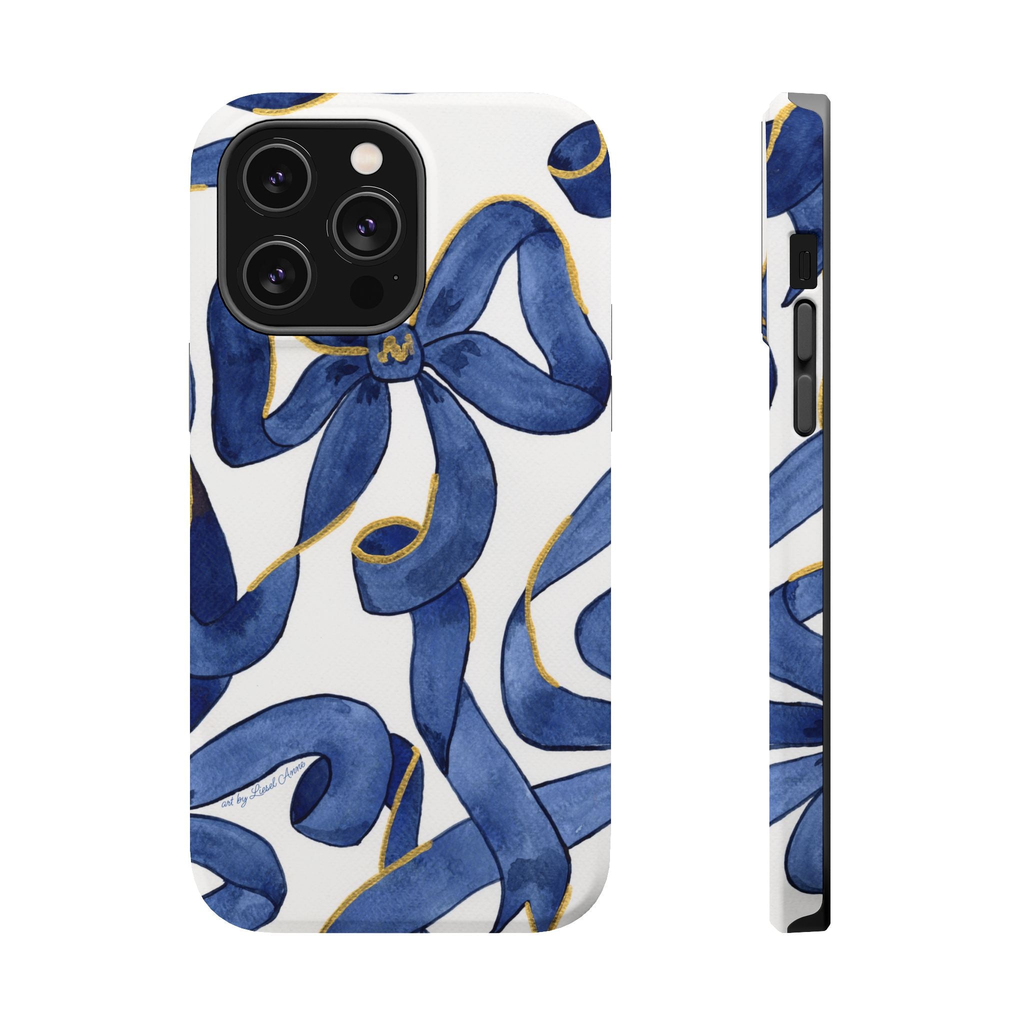 Navy Blue & White Bows MagSafe Tough Case [iPhone 13 - iPhone 16]