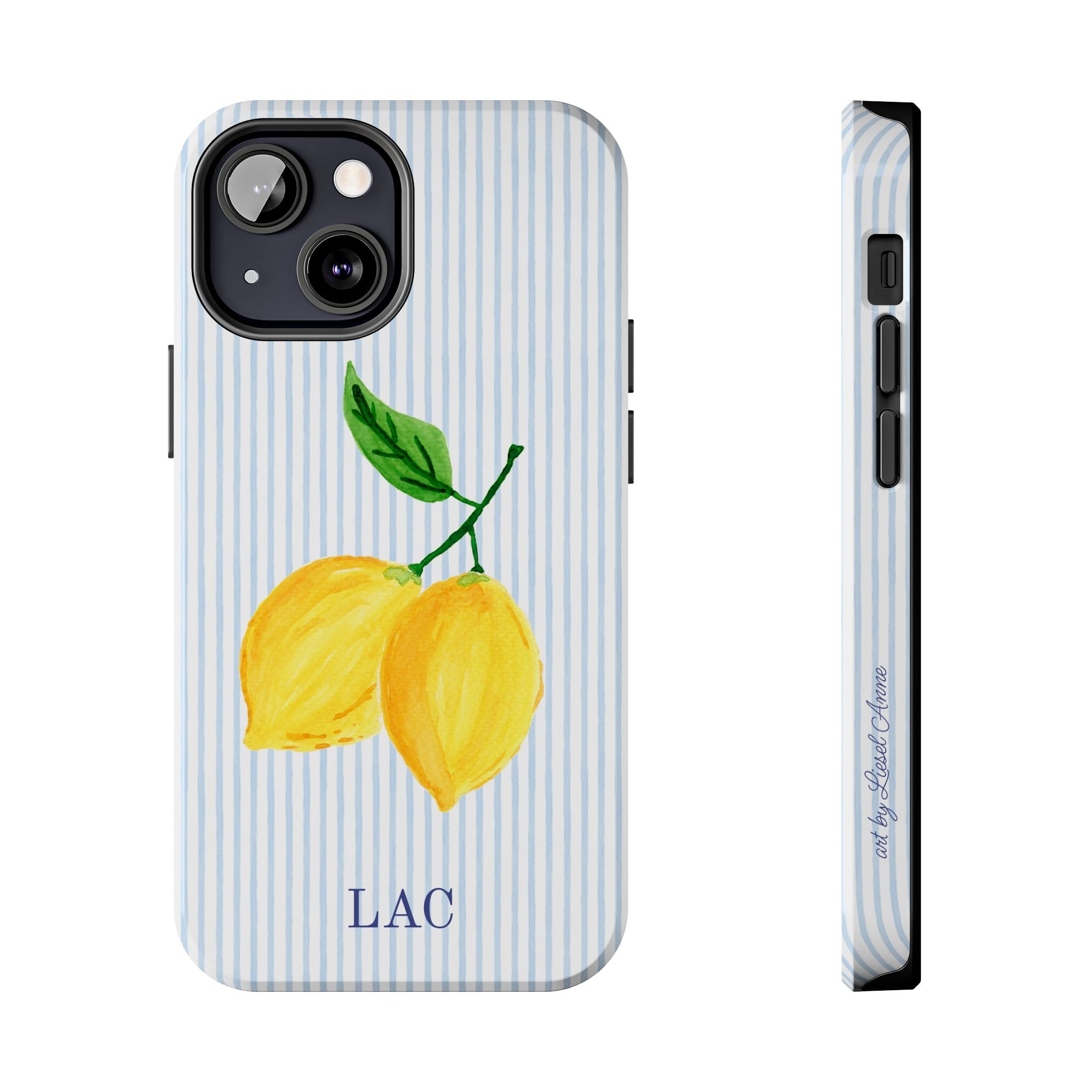 Lemon Stripe Monogrammed Tough Case [iPhone 14 - iPhone 11]