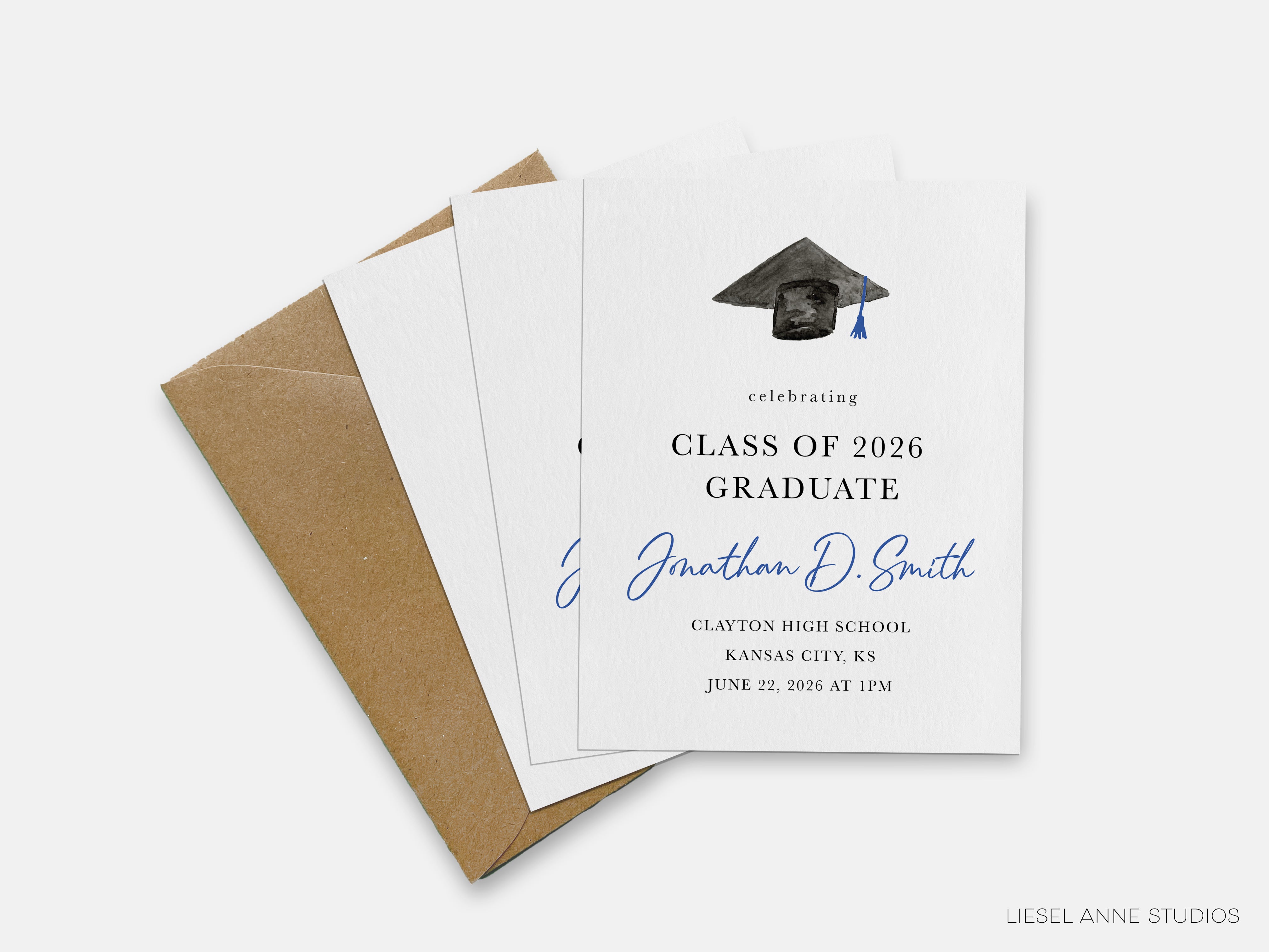 The image is a graduation invitation card for Jonathan D. Smith, celebrating his class of 2026 graduation from Clayton High School in Kansas City, KS.