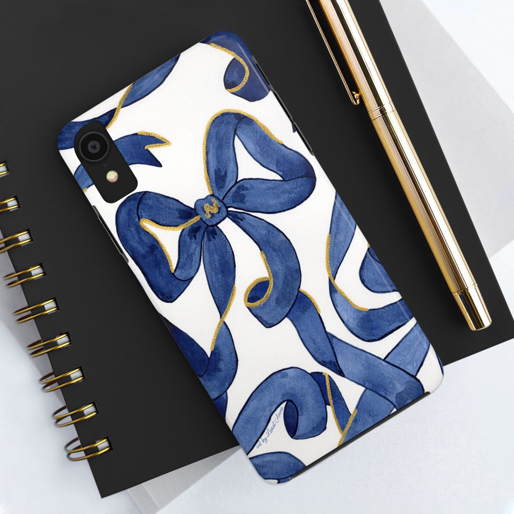 Navy Blue & White Bows Tough Case [iPhone 14 - iPhone 11]