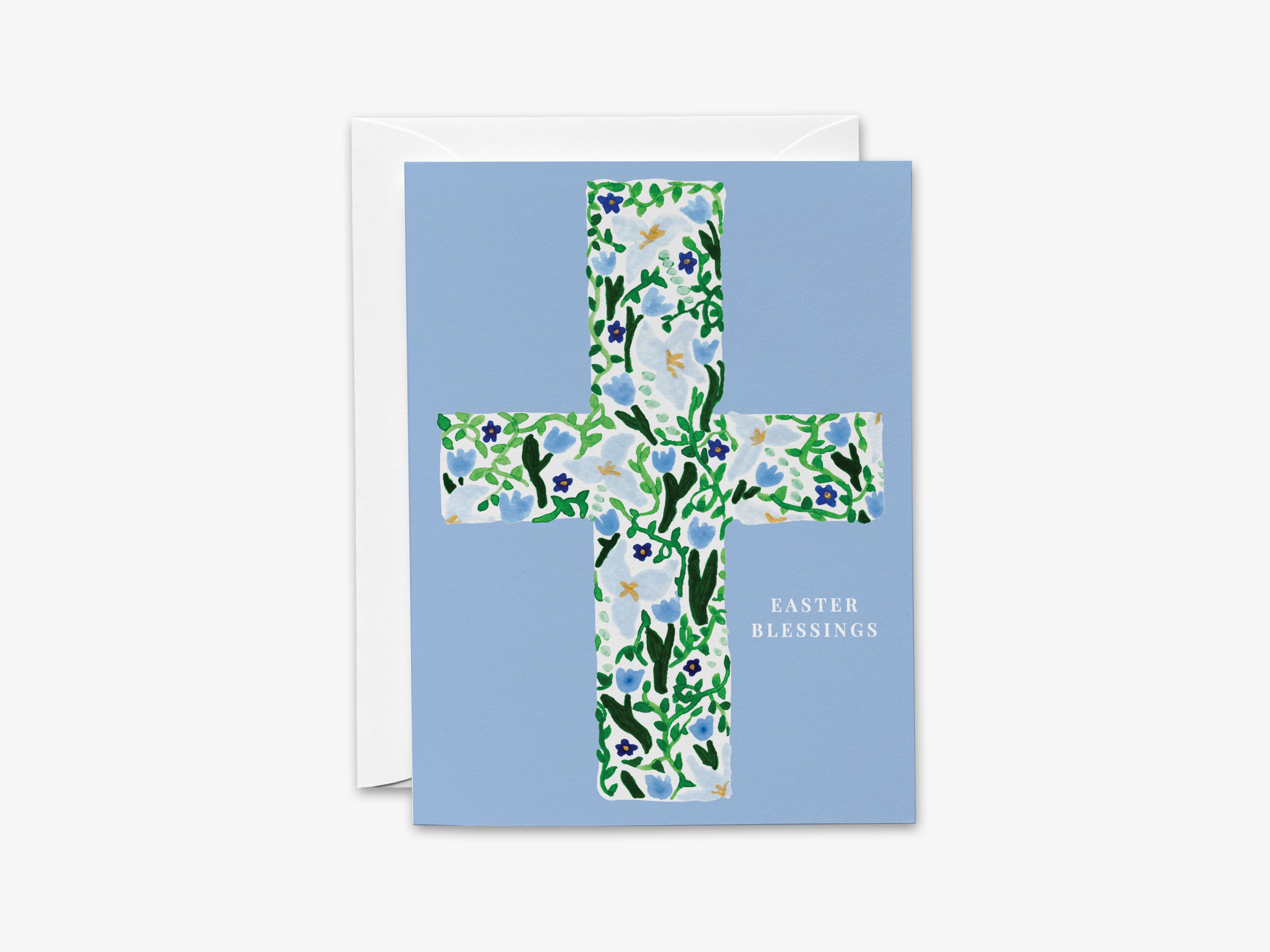 Easter card with a floral cross design and the text "Easter Blessings"