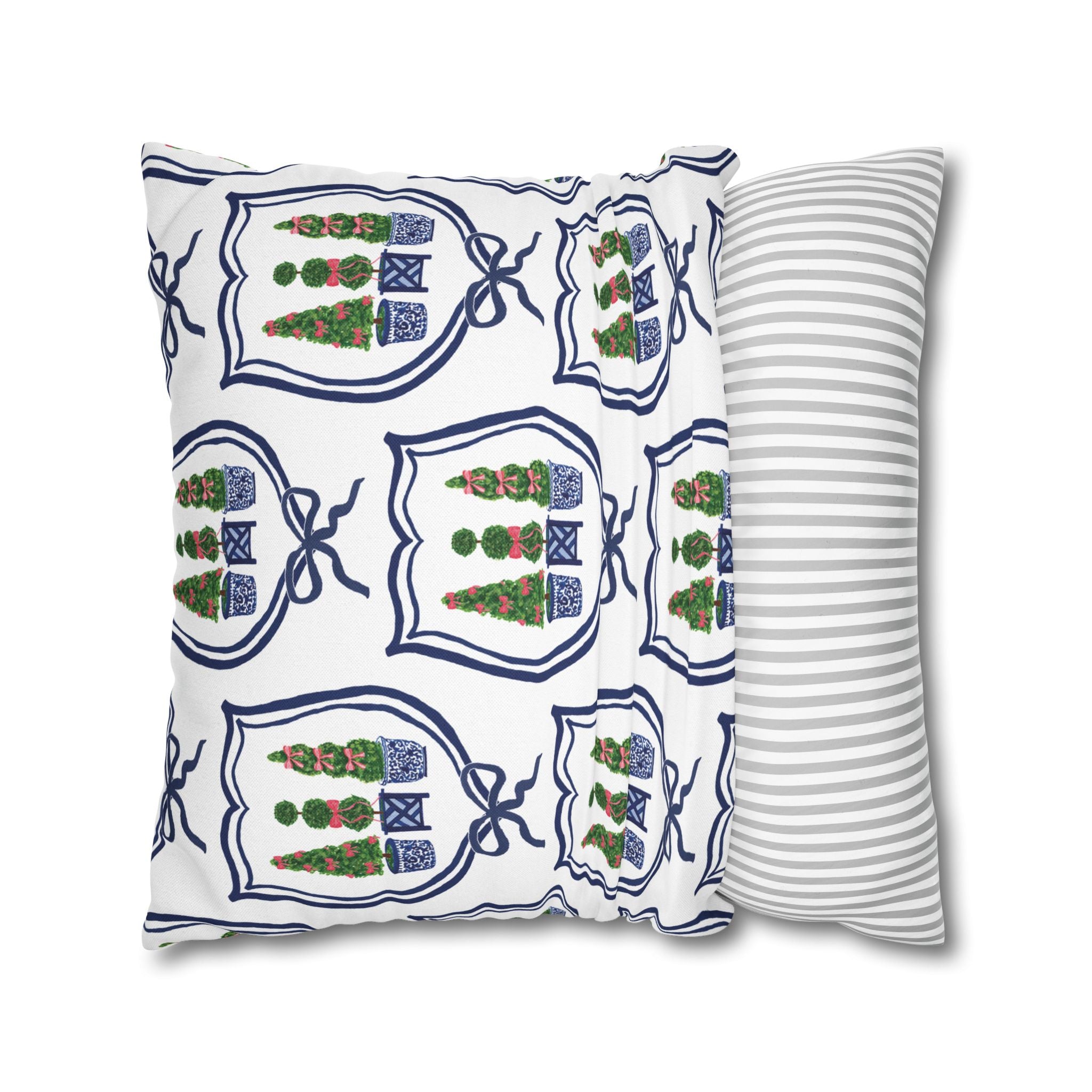 Topiary Trio Blue and White Christmas Pillow Cover