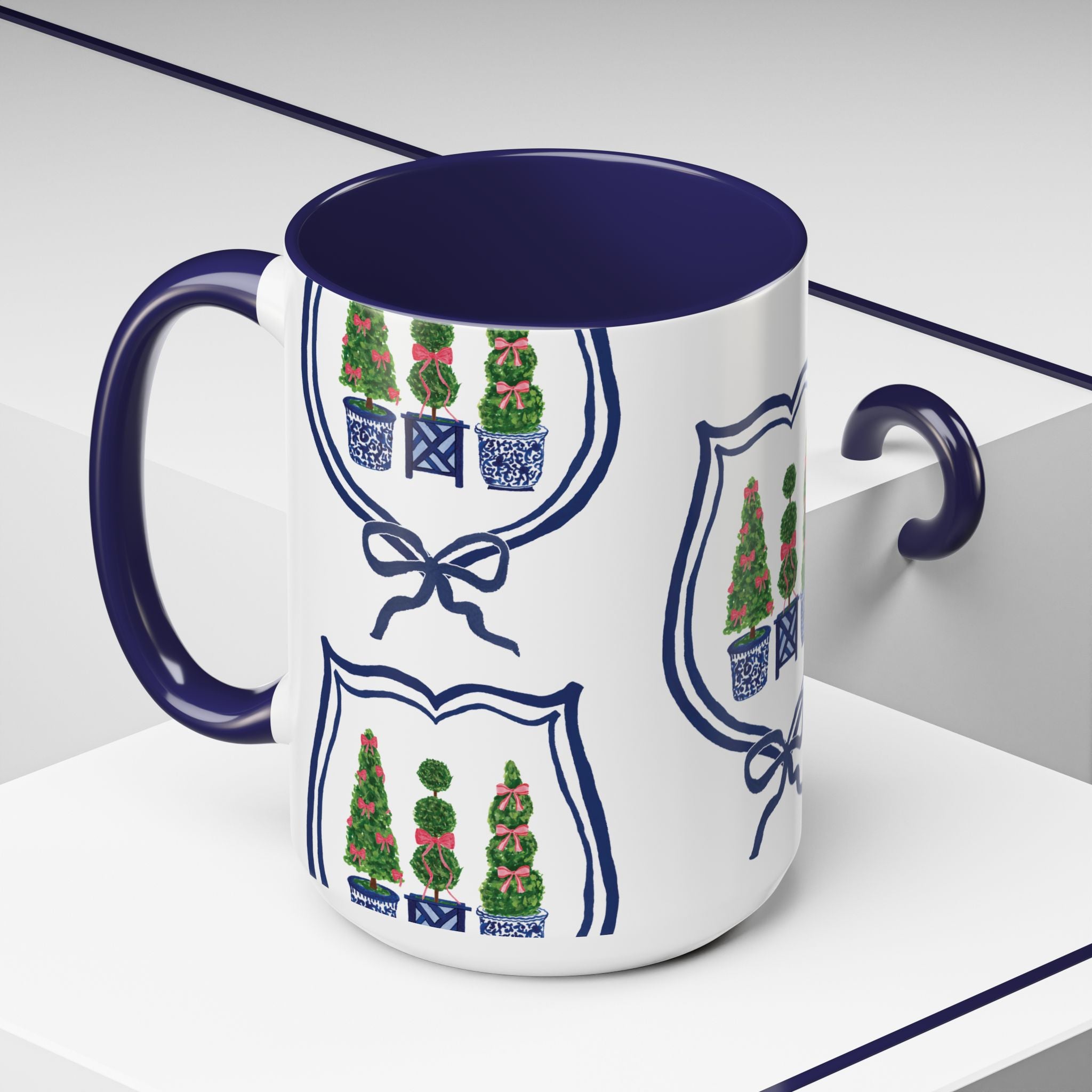 Topiary Trio Blue and White Chinoiserie Christmas Mug