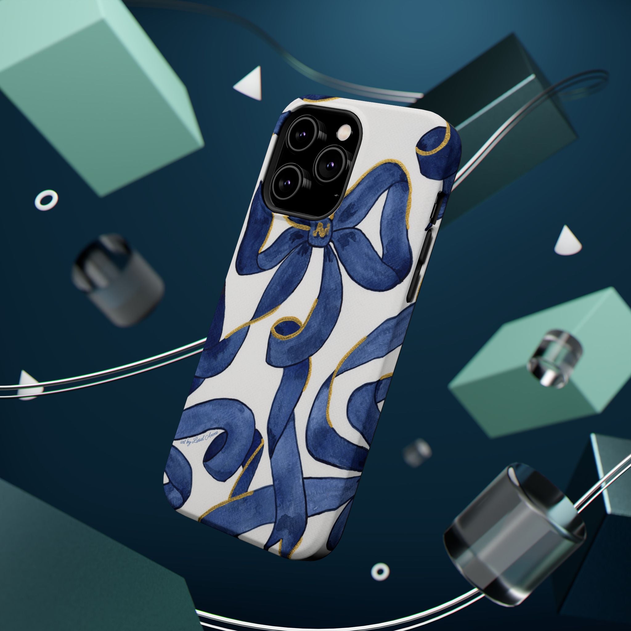 Navy Blue & White Bows MagSafe Tough Case [iPhone 13 - iPhone 16]