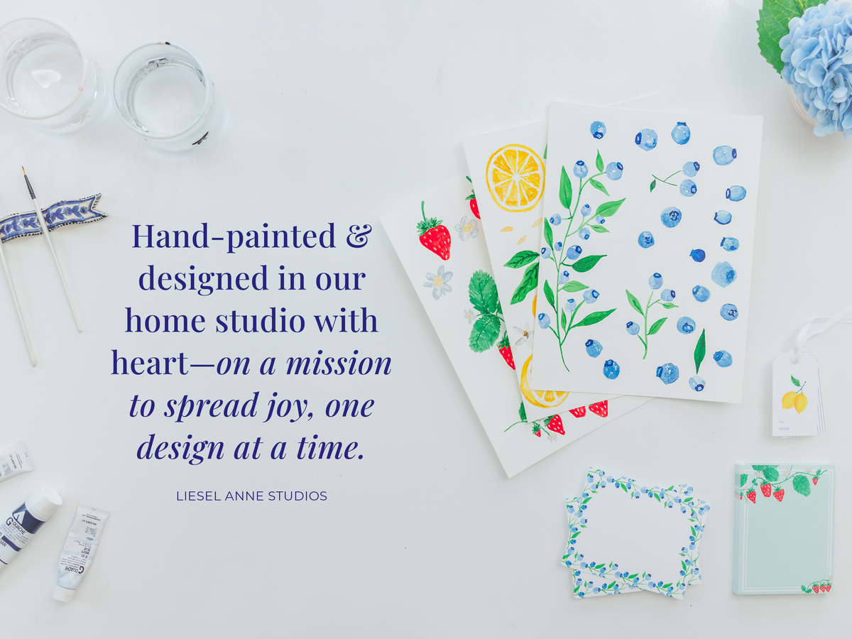 The image is a collage of various art supplies and hand-painted designs, including watercolor paintings, sketchbooks, and decorative items.