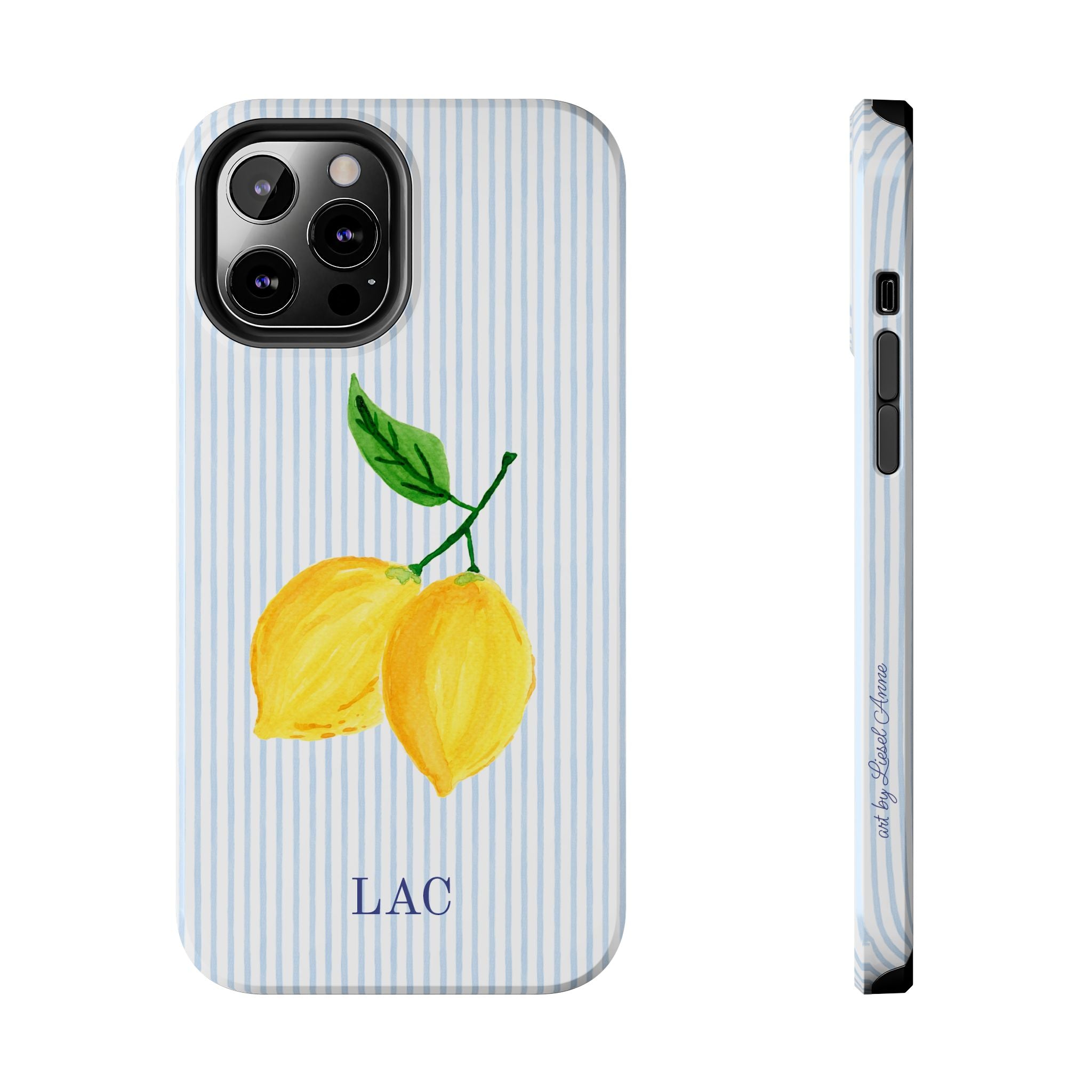 Lemon Stripe Monogrammed Tough Case [iPhone 14 - iPhone 11]