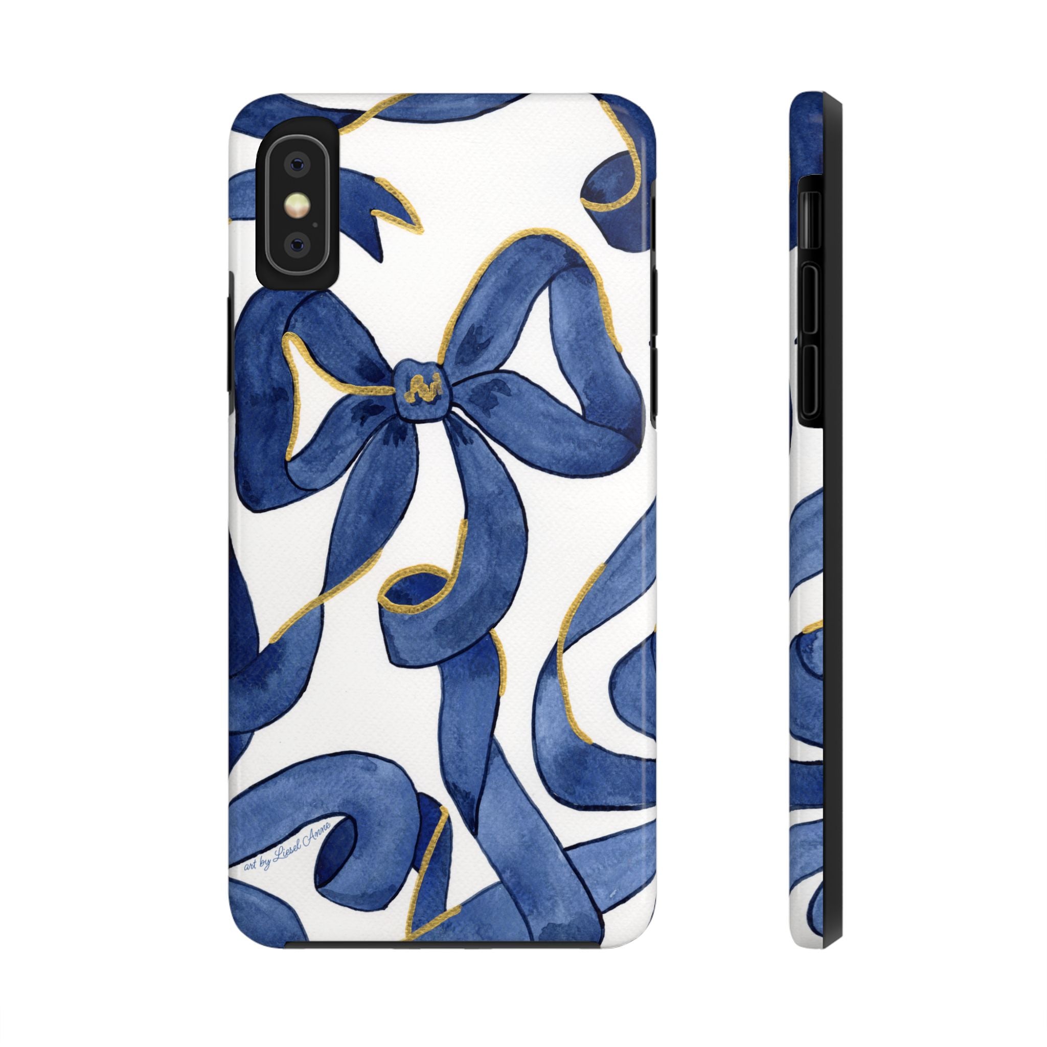 Navy Blue & White Bows Tough Case [iPhone 14 - iPhone 11]