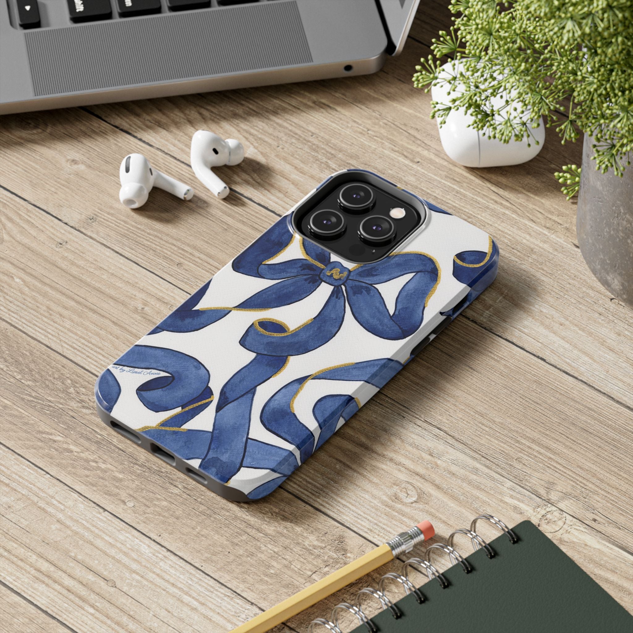 Navy Blue & White Bows Tough Case [iPhone 14 - iPhone 11]