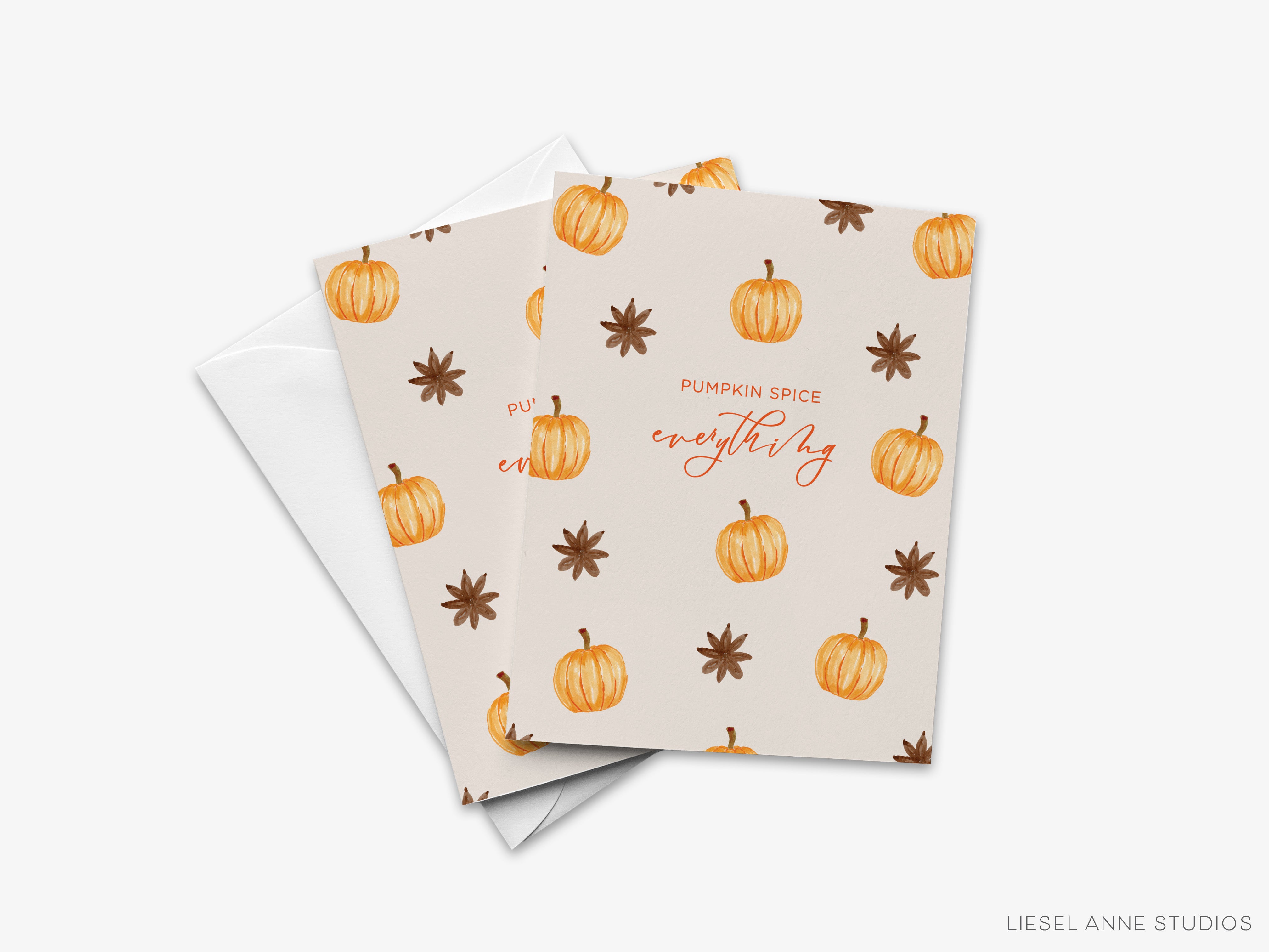a set of greeting cards with a pumpkin and star anise pattern.