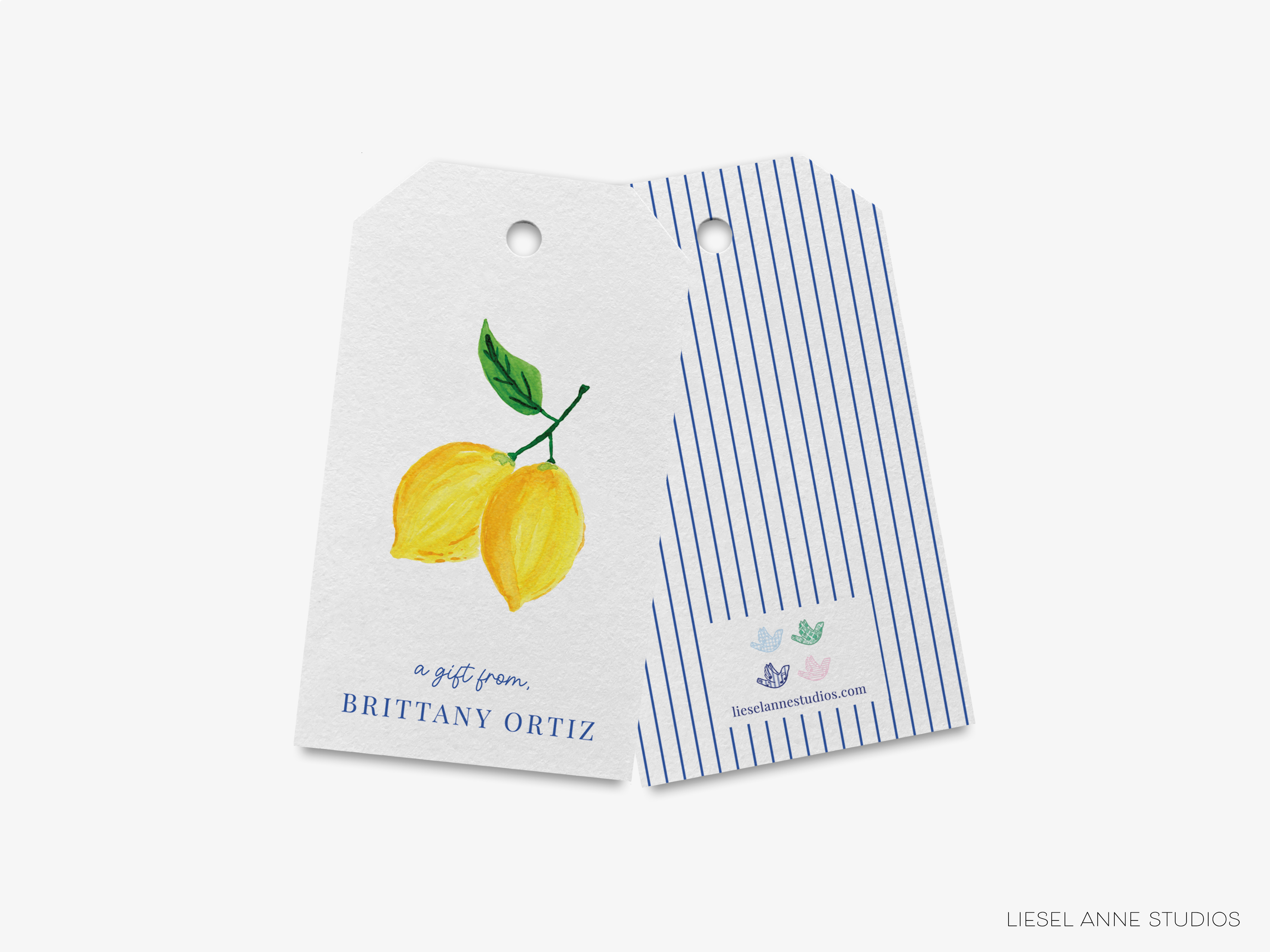 a tag with a picture of a lemon on it