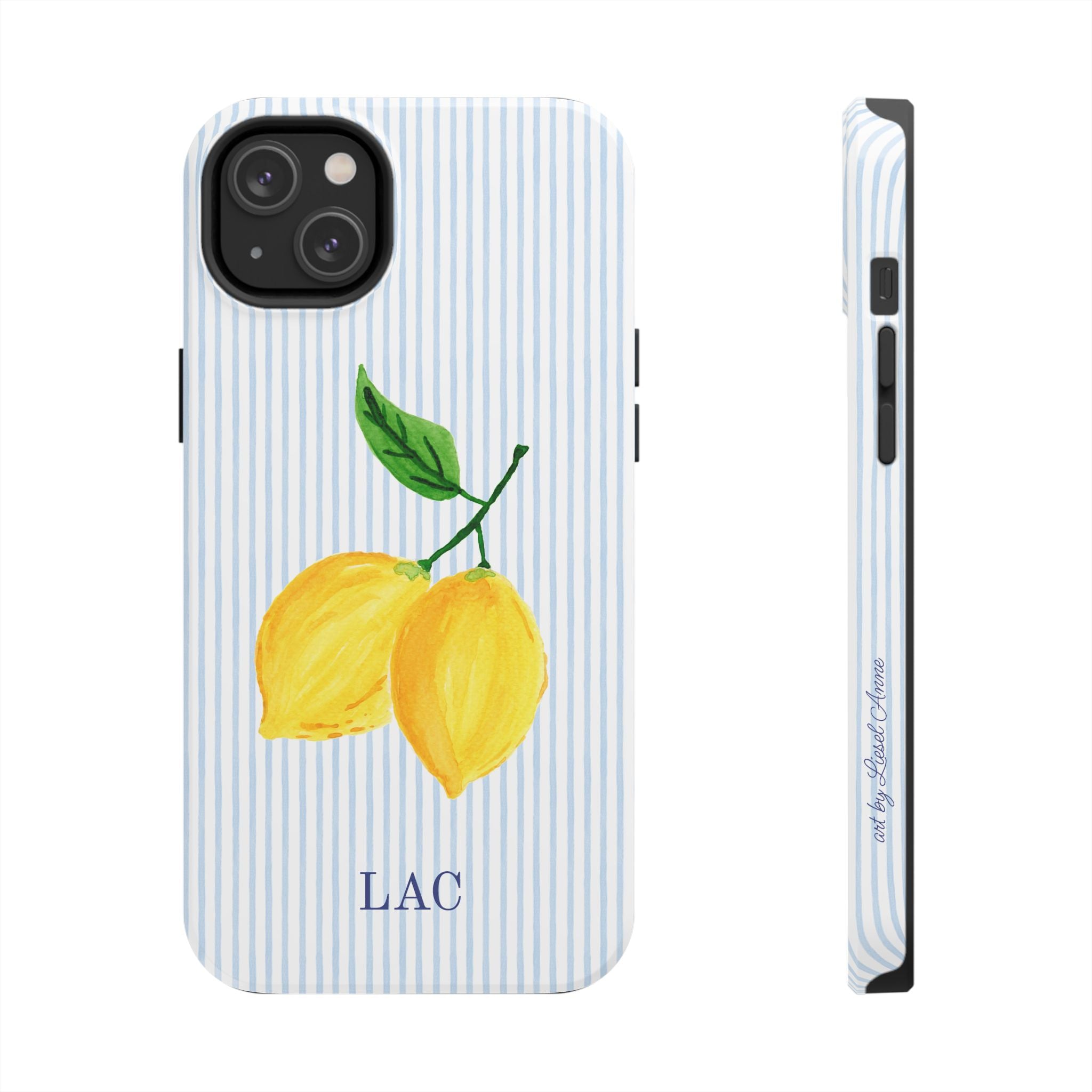 Lemon Stripe Monogrammed Tough Case [iPhone 14 - iPhone 11]
