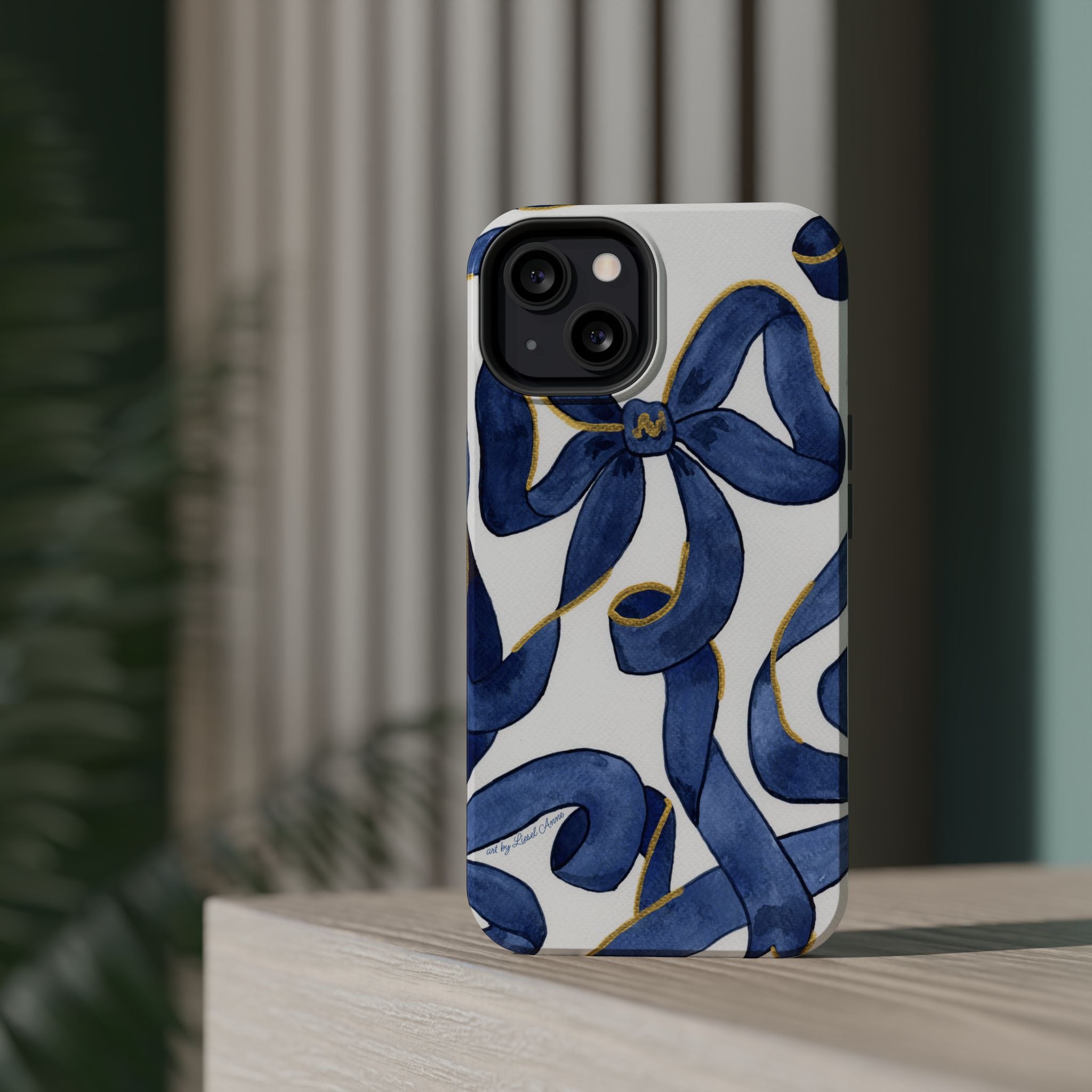 Navy Blue & White Bows MagSafe Tough Case [iPhone 13 - iPhone 16]