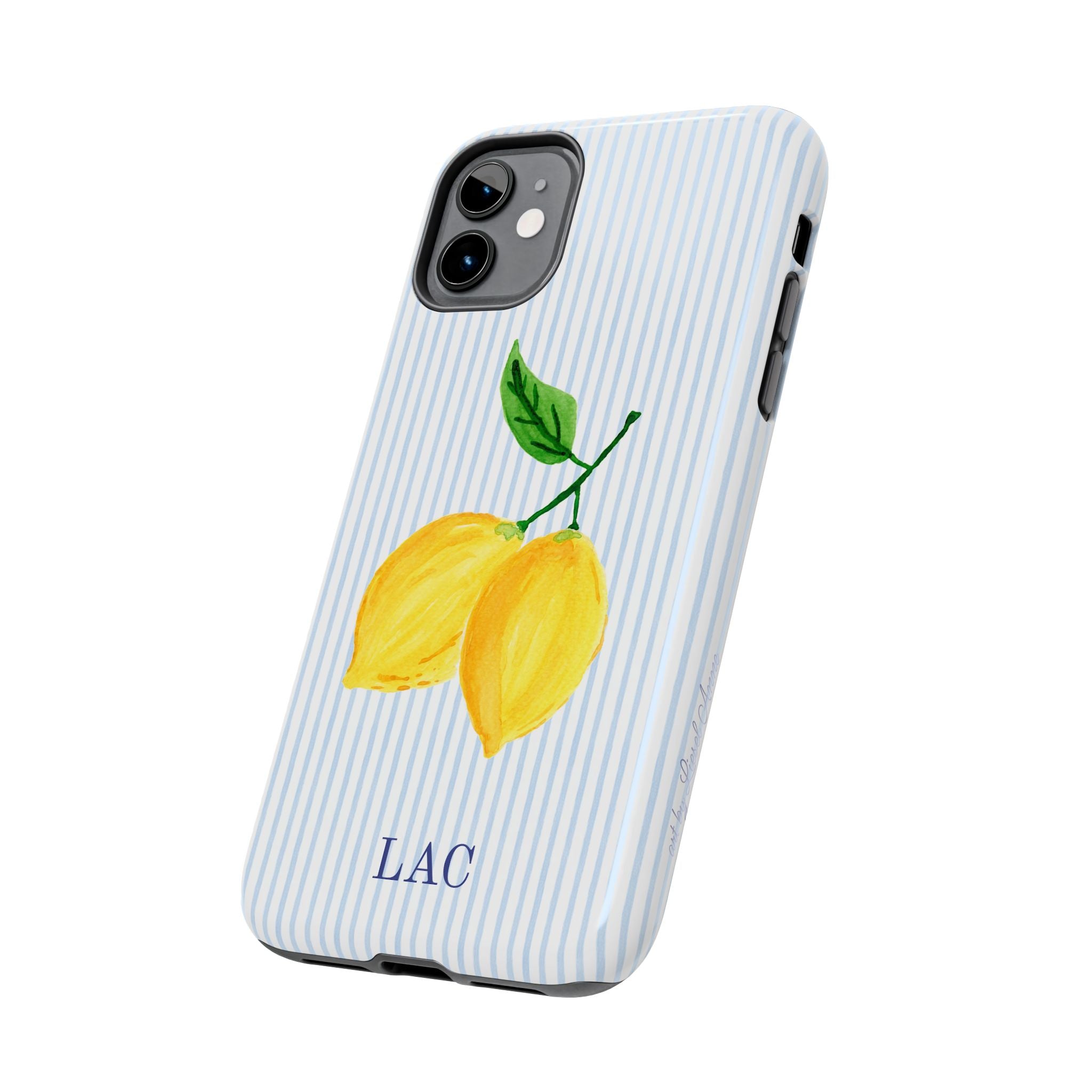 Lemon Stripe Monogrammed Tough Case [iPhone 14 - iPhone 11]