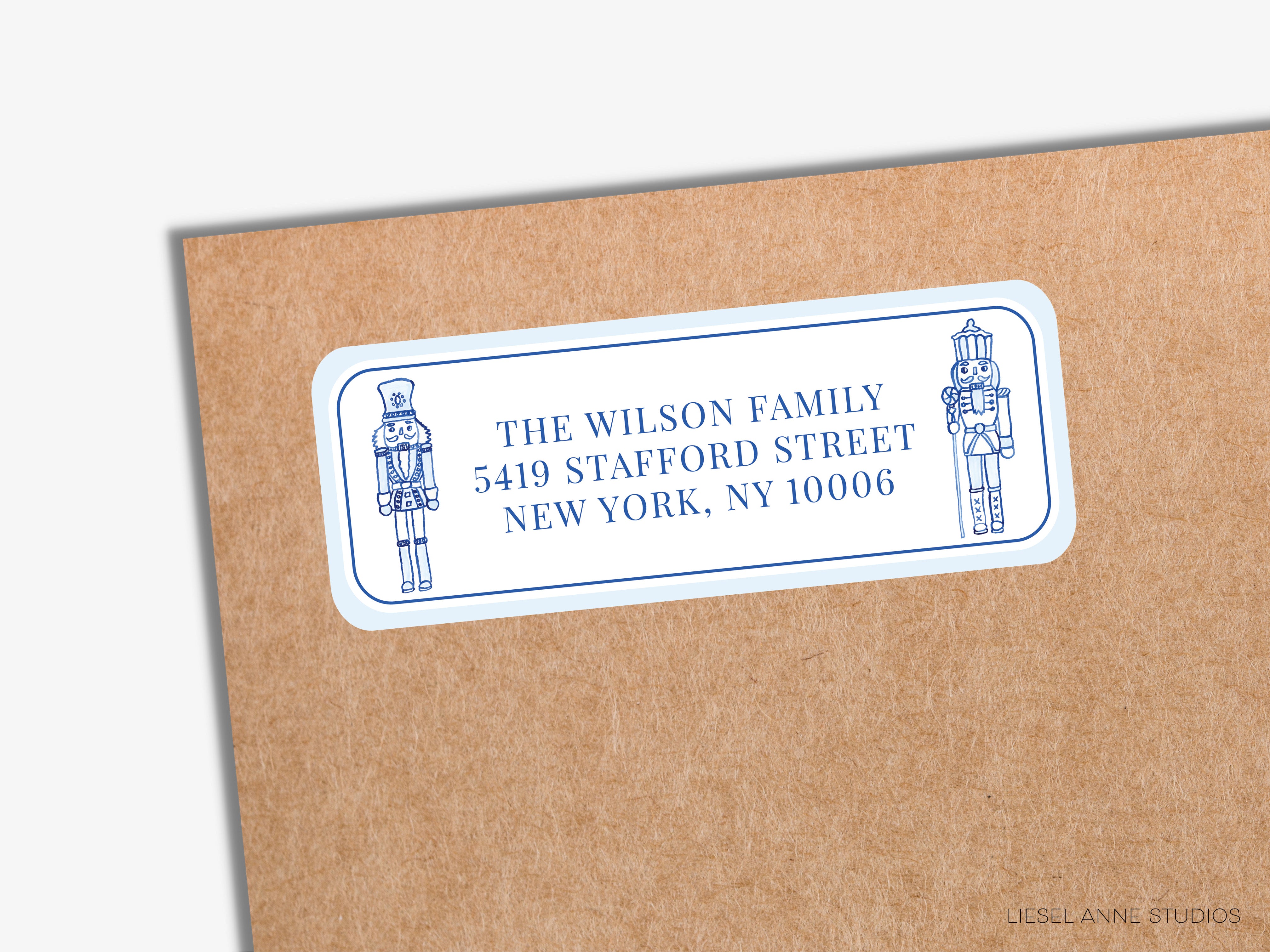 a label with a nutcracker and a nutcracker nutcracker, along with the address "5419 Stafford Street, New York, NY 10006".