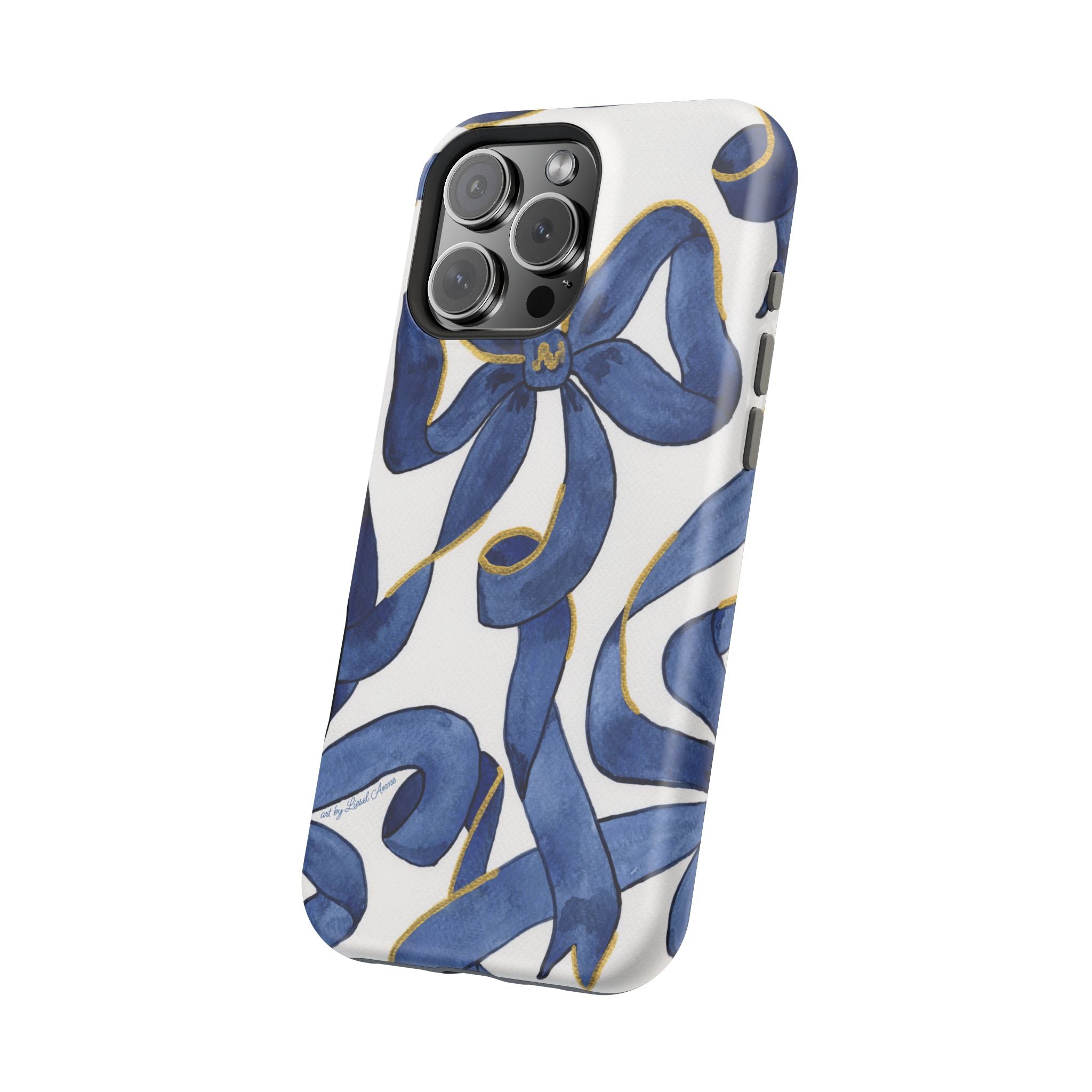 Navy Blue & White Bows MagSafe Tough Case [iPhone 13 - iPhone 16]