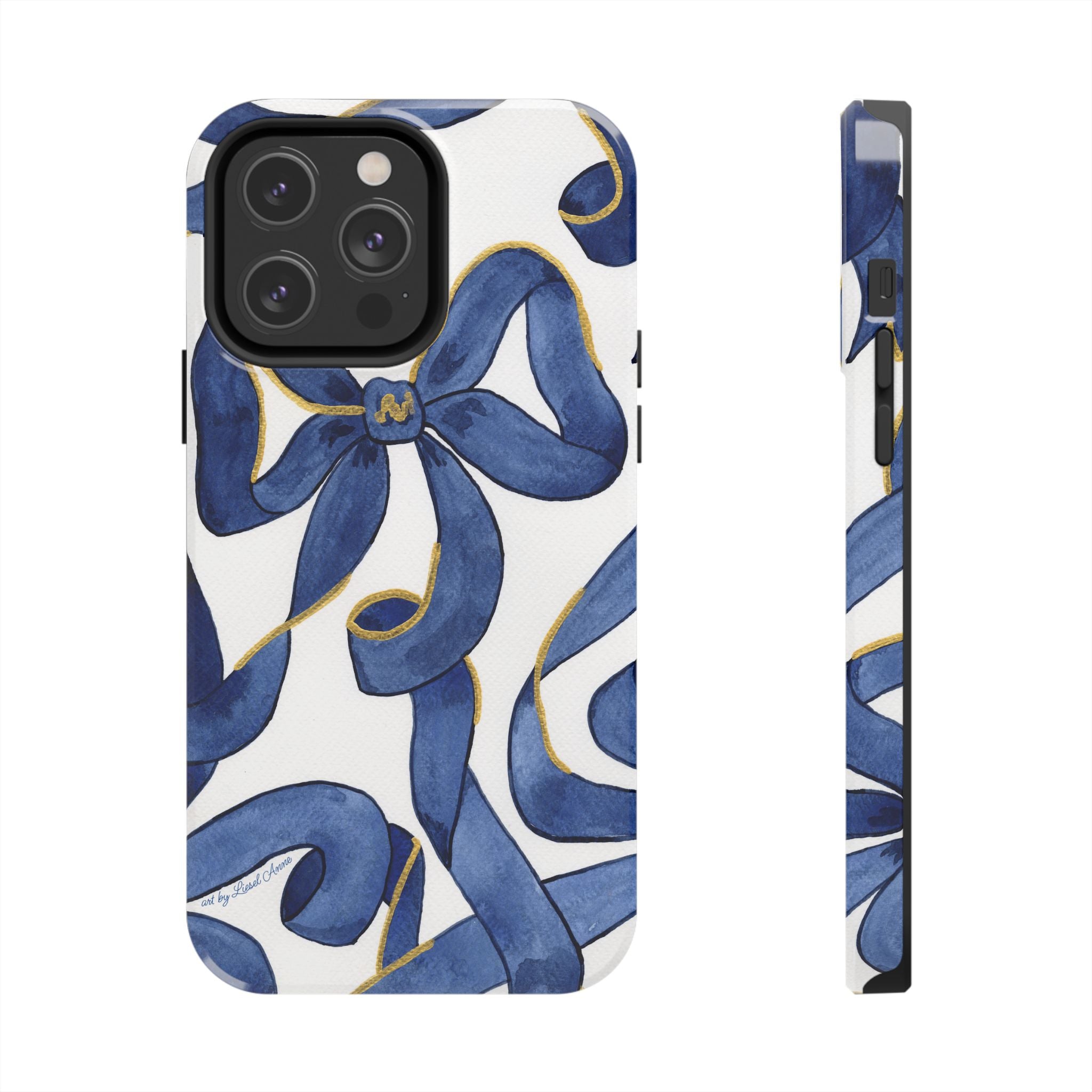 Navy Blue & White Bows Tough Case [iPhone 14 - iPhone 11]