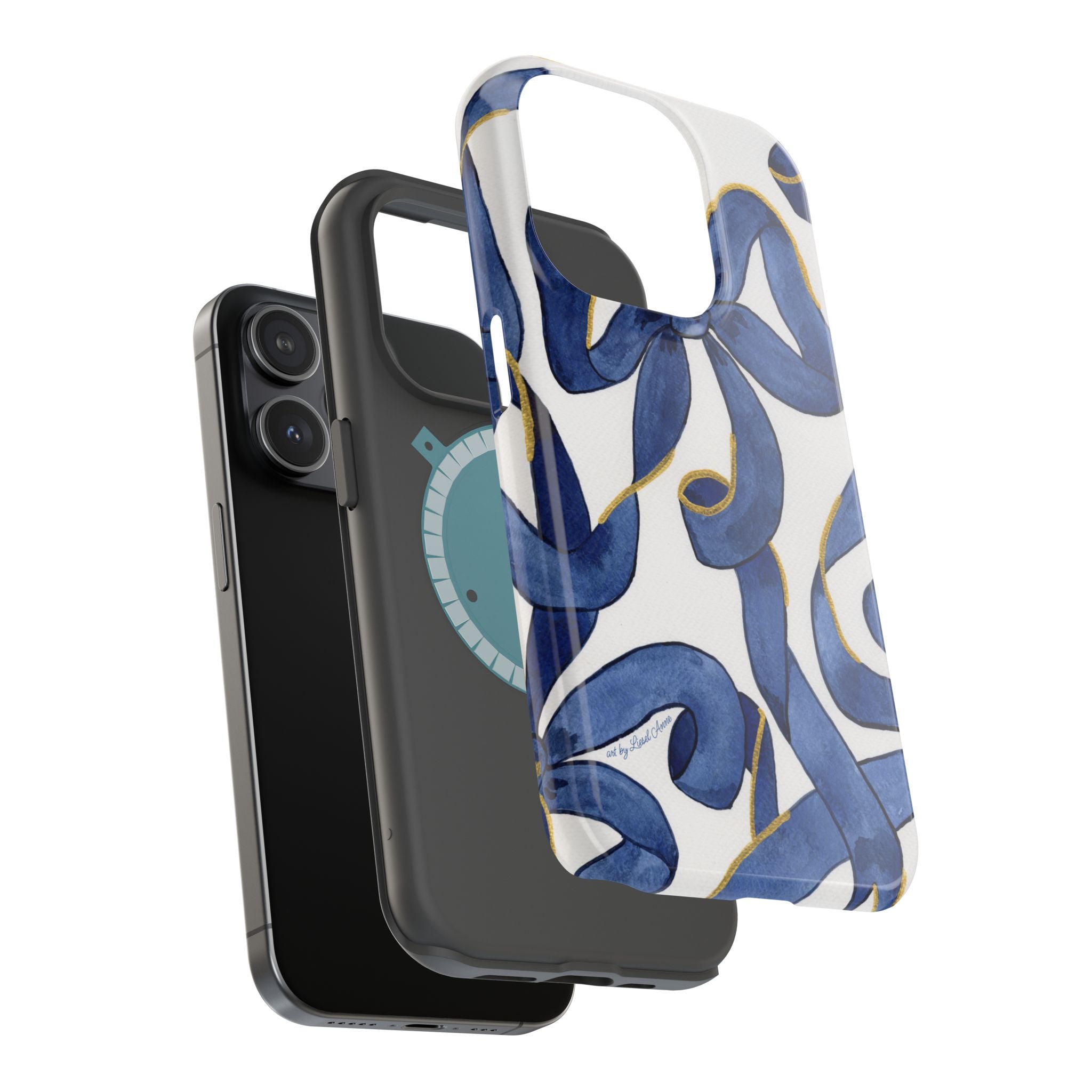 Navy Blue & White Bows MagSafe Tough Case [iPhone 13 - iPhone 16]