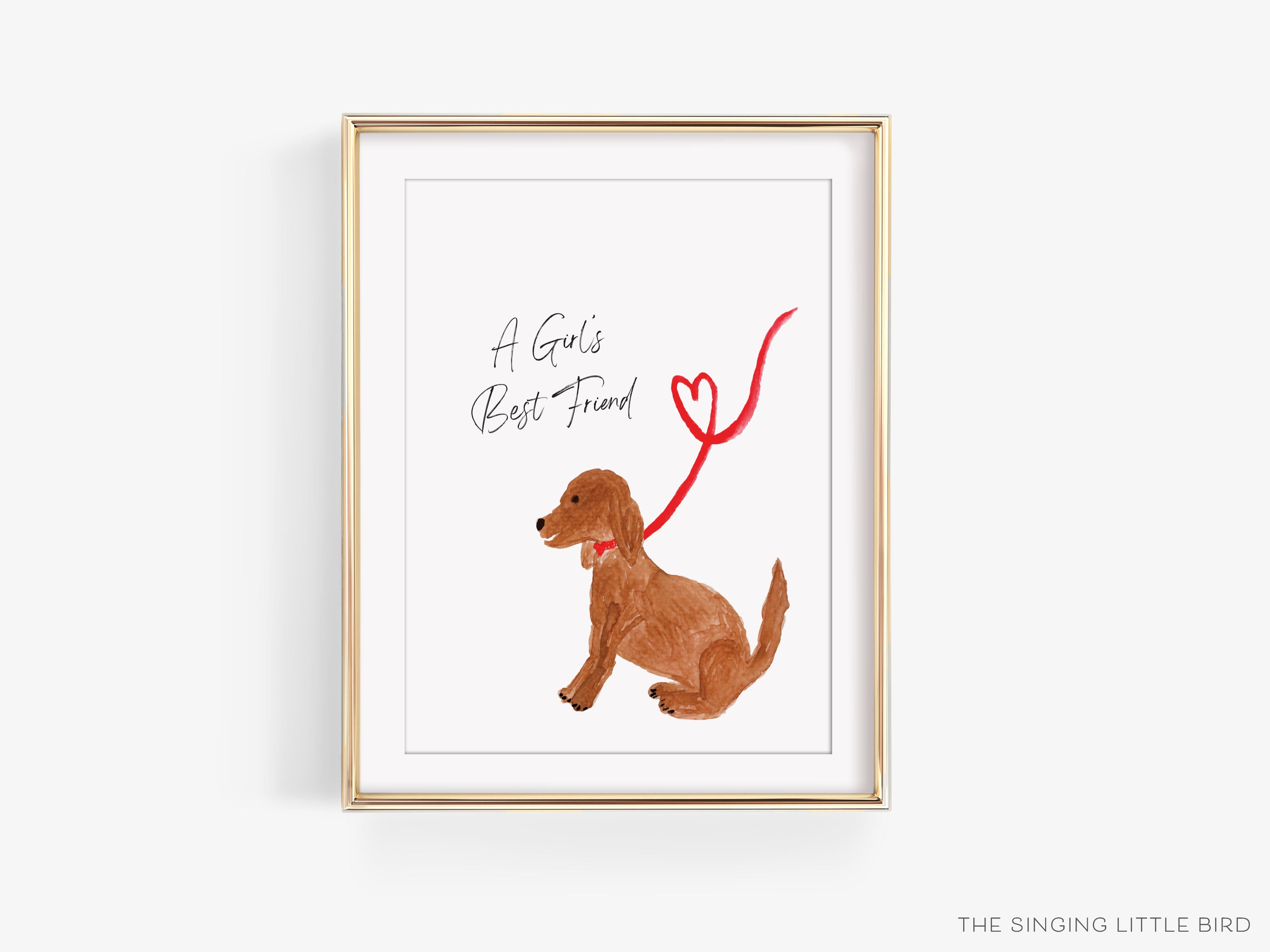 A Girl's Best Friend Dog Art Print-This watercolor art print features our hand-painted dog, printed in the USA on 120lb high quality art paper. This makes a great gift or wall decor for the animal lover in your life.-The Singing Little Bird