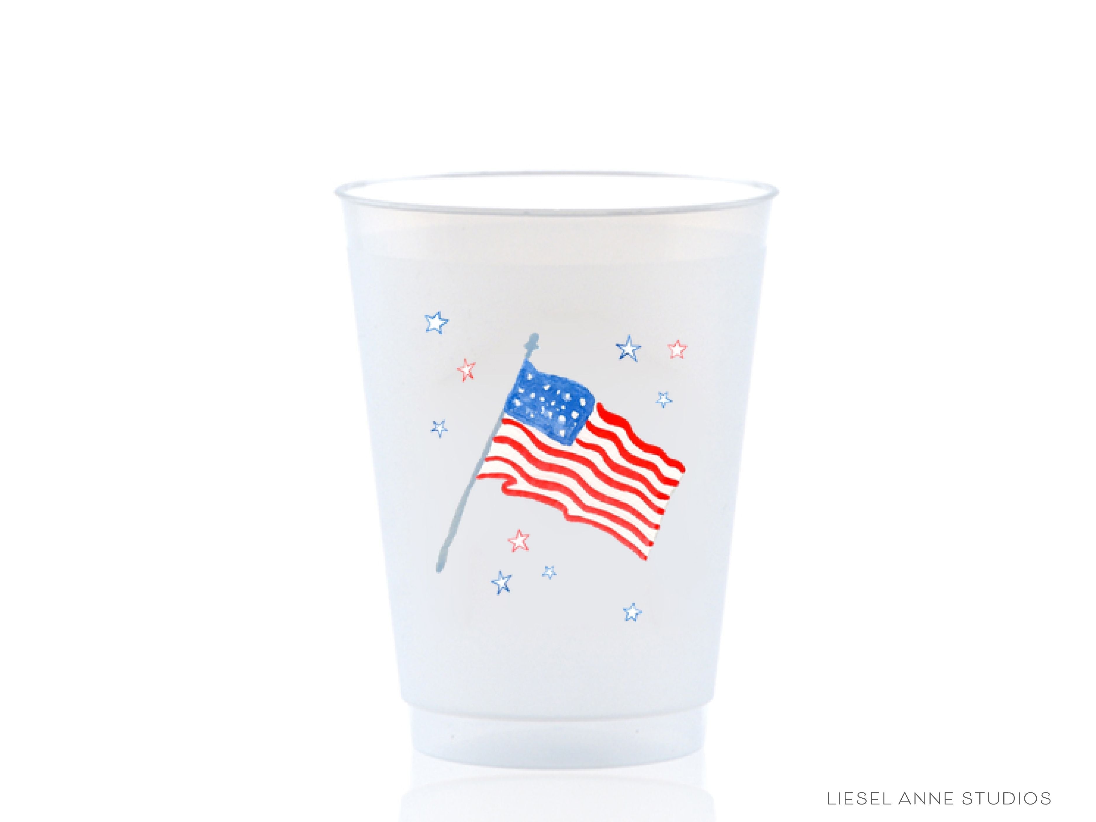American Flag 16oz Shatterproof Cups [Set of 8]-These shatterproof cups feature our hand-painted American Flag & Stars and make great party decorations for your 4th of July cook outs, patriotic pool parties, military homecomings and more! They come in sets of 8 and are re-usable for other parties to come or make wonderful party favors!-The Singing Little Bird